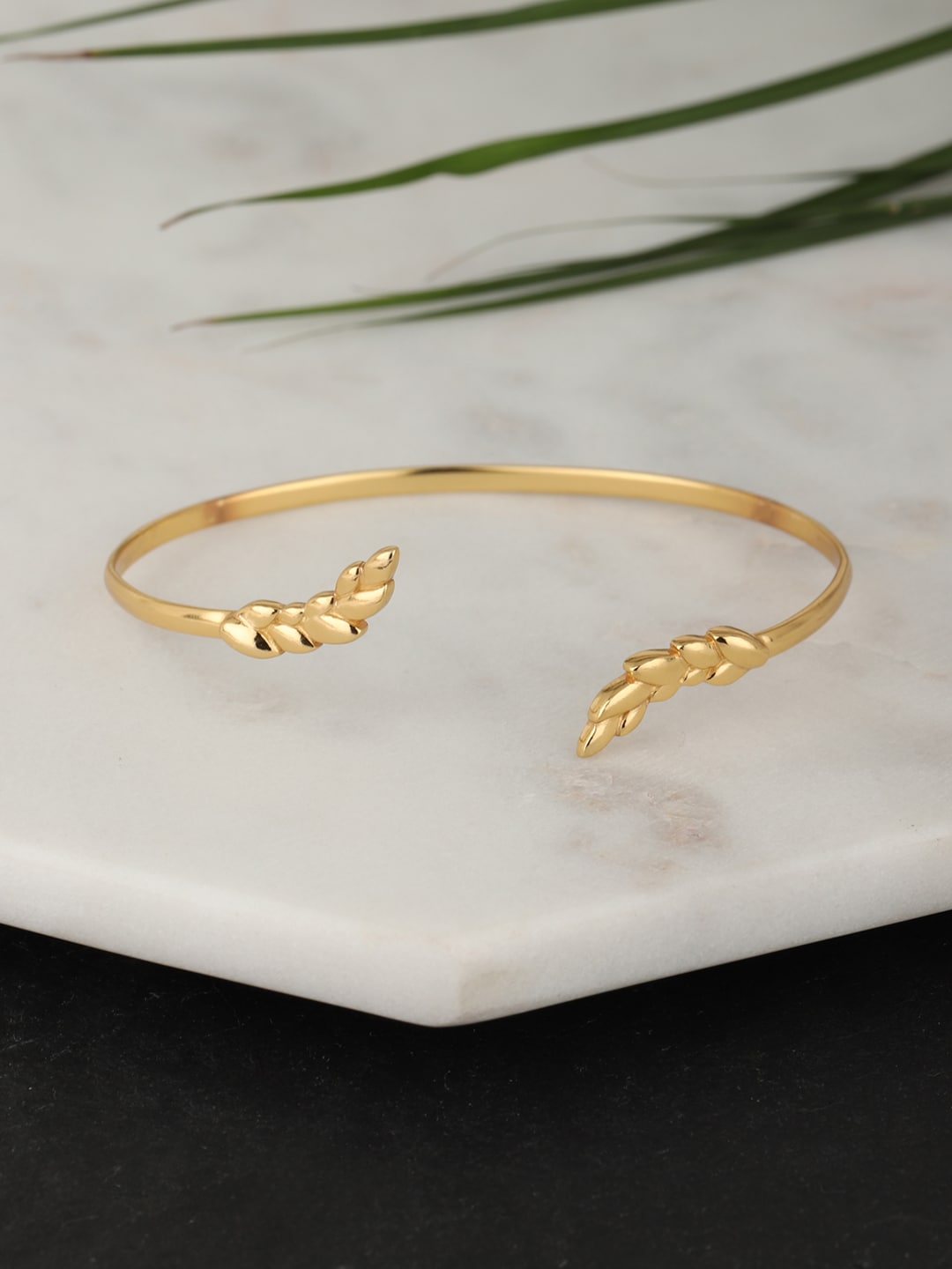 Carlton London Gold-Plated Leaf-Shaped Cuff Bracelet Price in India