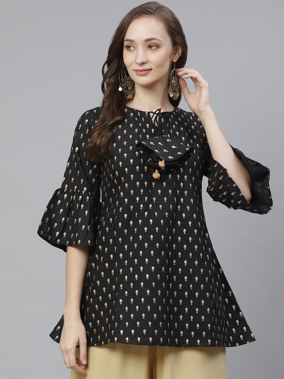 Bhama Couture Women Black & Gold-Toned Printed Tunic Price in India
