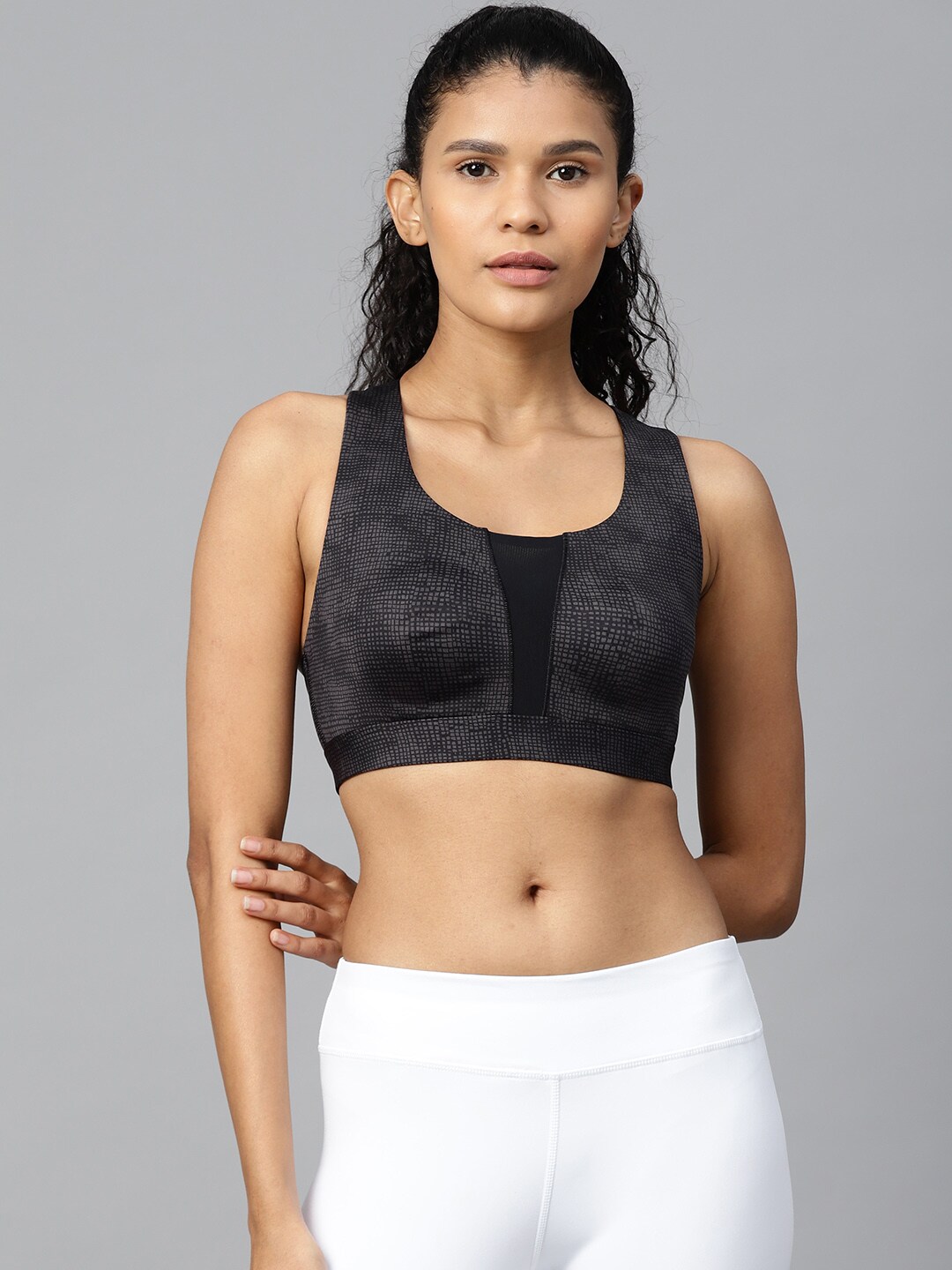 Marks & Spencer Women Charcoal Grey Printed Non Wired Non Padded Sports Bra T336331 Price in India