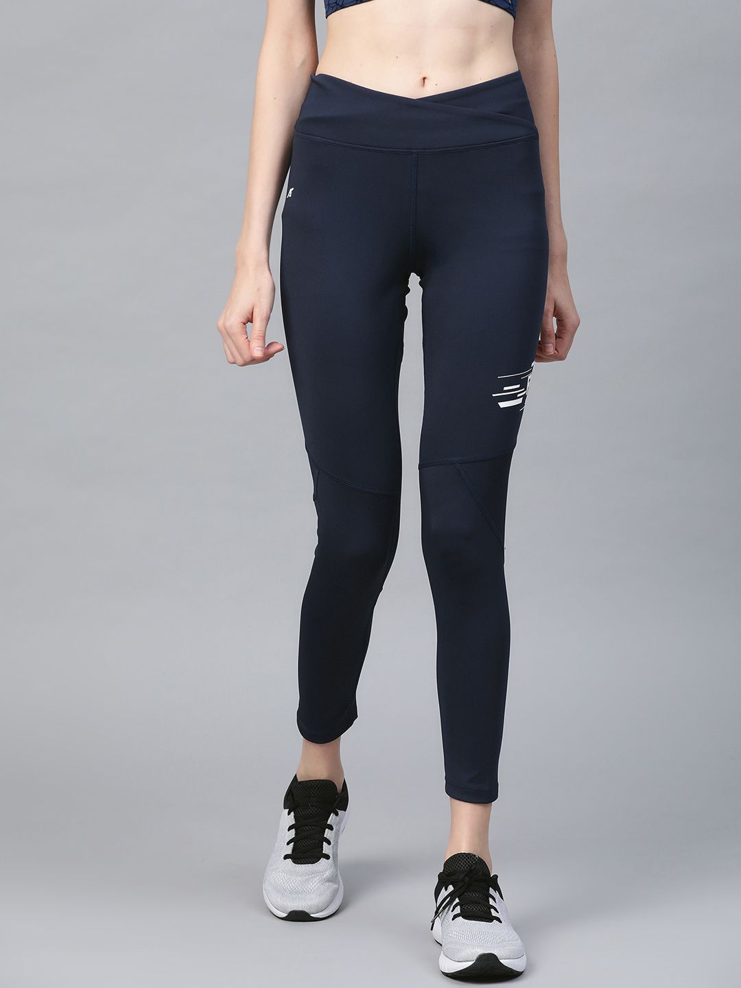 Alcis Women Navy Blue Secure Fit Solid Cropped Training Tights Price in India