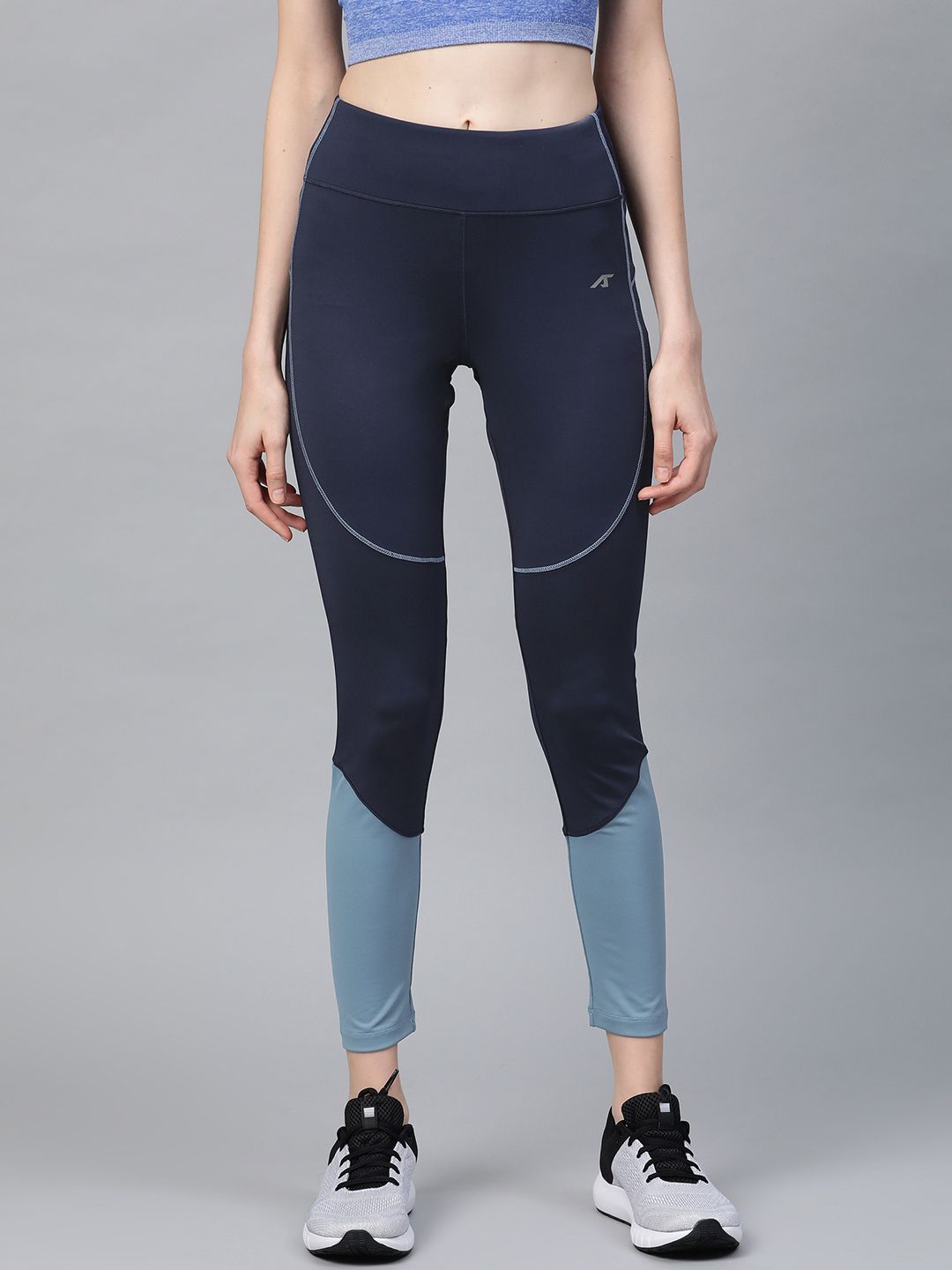 Alcis Women Navy Blue Secure Fit Colourblocked Cropped Training Tights Price in India