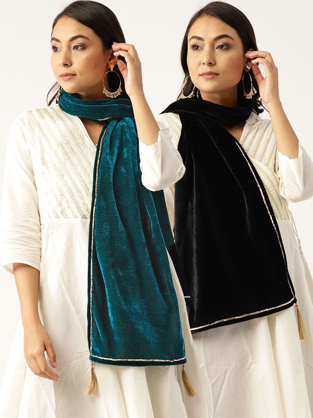 Shae by SASSAFRAS Women Pack of 2 Solid Velvet Finish Stoles Price in India