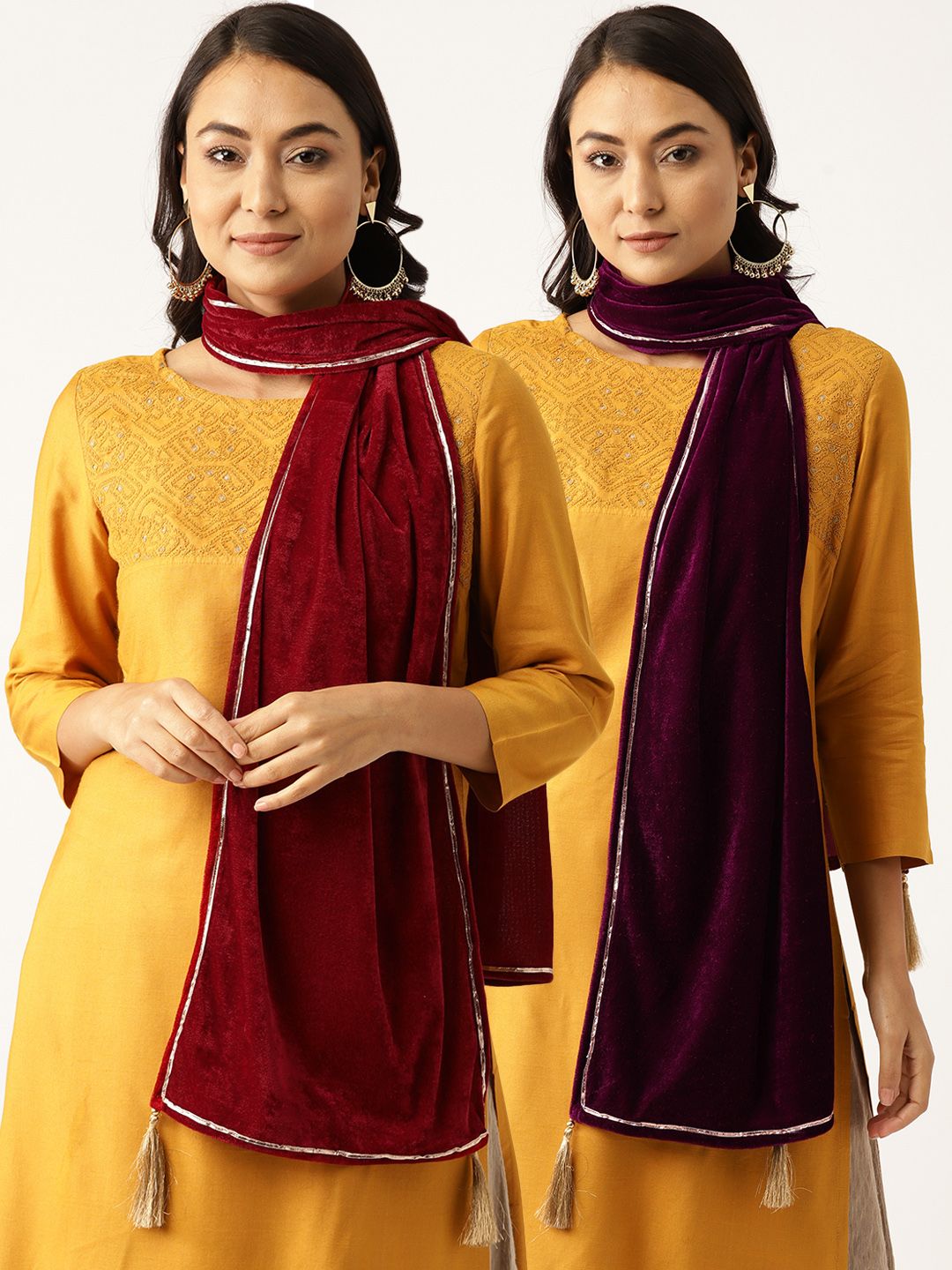 Shae by SASSAFRAS Women Pack of 2 Solid Velvet Finish Stoles Price in India