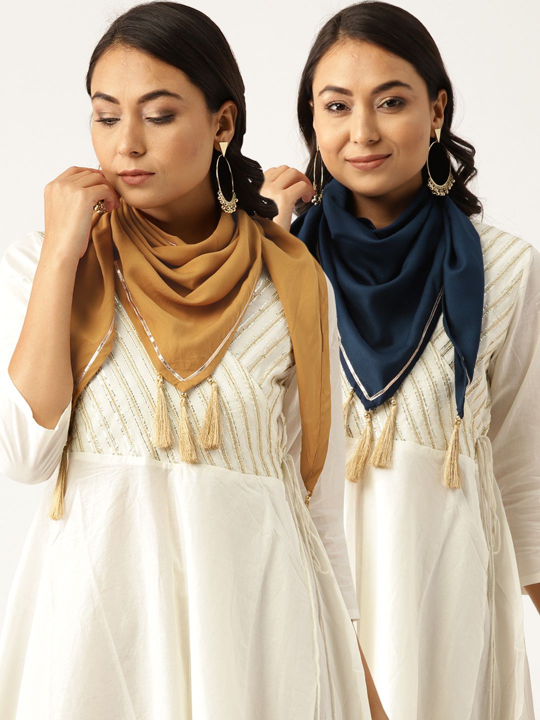 Shae by SASSAFRAS Women Pack of 2 Solid Tasselled Scarves Price in India