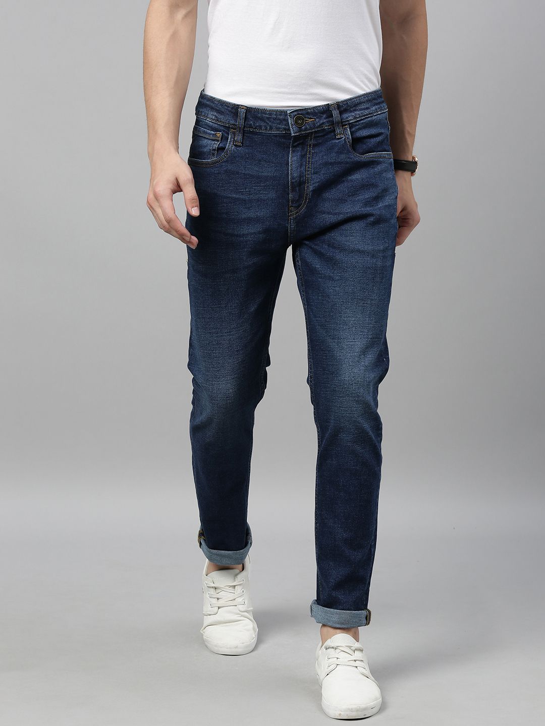 Mast & Harbour Men Blue Skinny Fit Mid-Rise Clean Look Stretchable Jeans