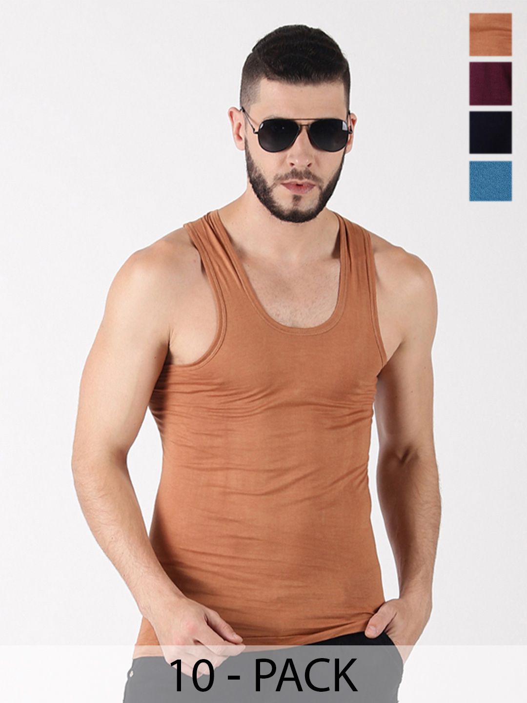 Dollar Lehar Men Combed Cotton Round Neck Vest -Pack of 10- Assorted