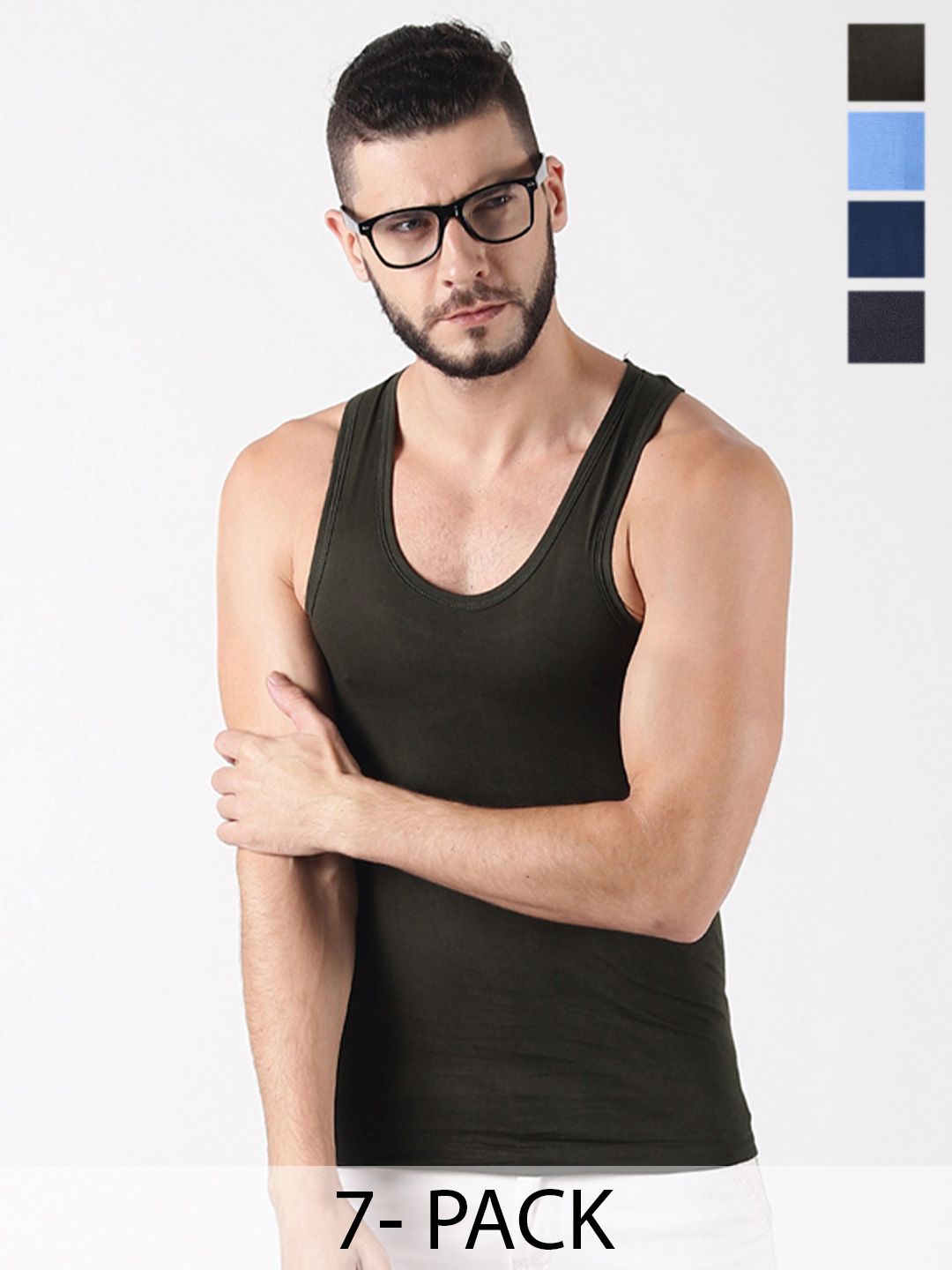 Dollar Lehar Men Combed Cotton Round Neck Vest -Pack of 7- Assorted