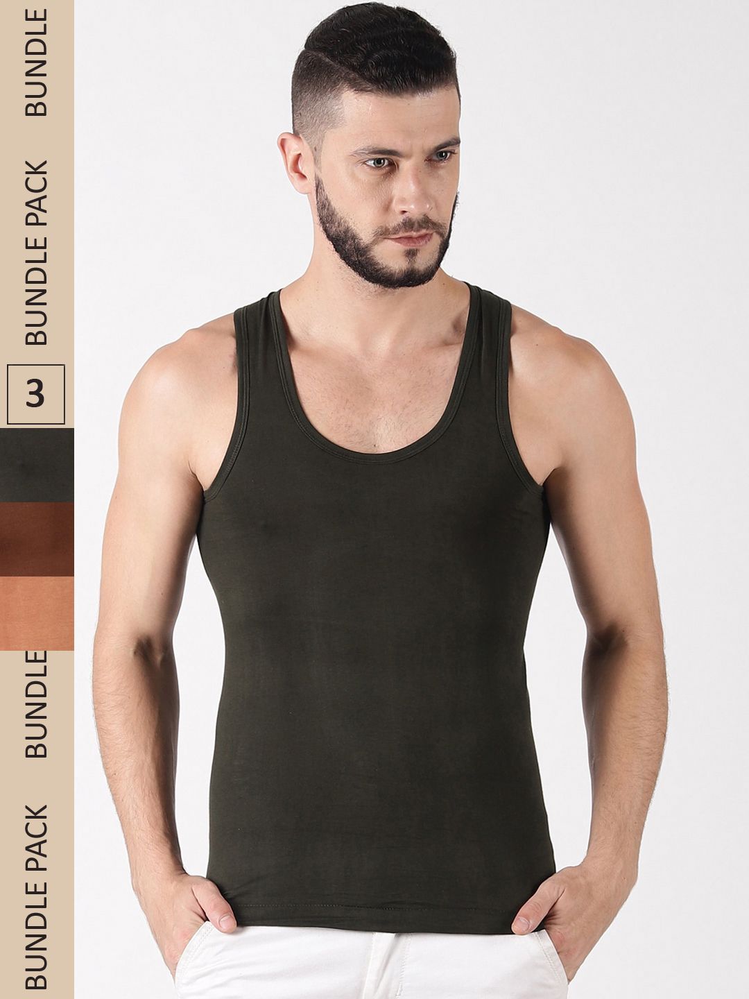 Dollar Lehar Men Combed Cotton Round Neck Vest -Pack of 3- Assorted