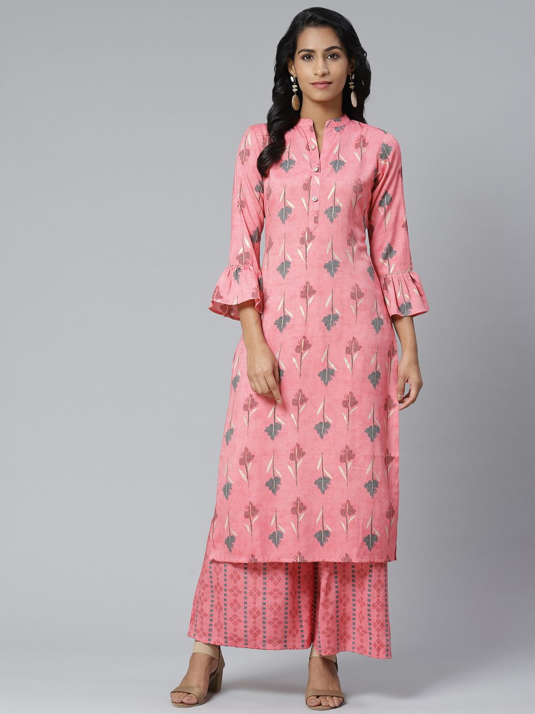 Sbo Fashion Women Pink & Grey Floral Printed Kurta with Palazzos