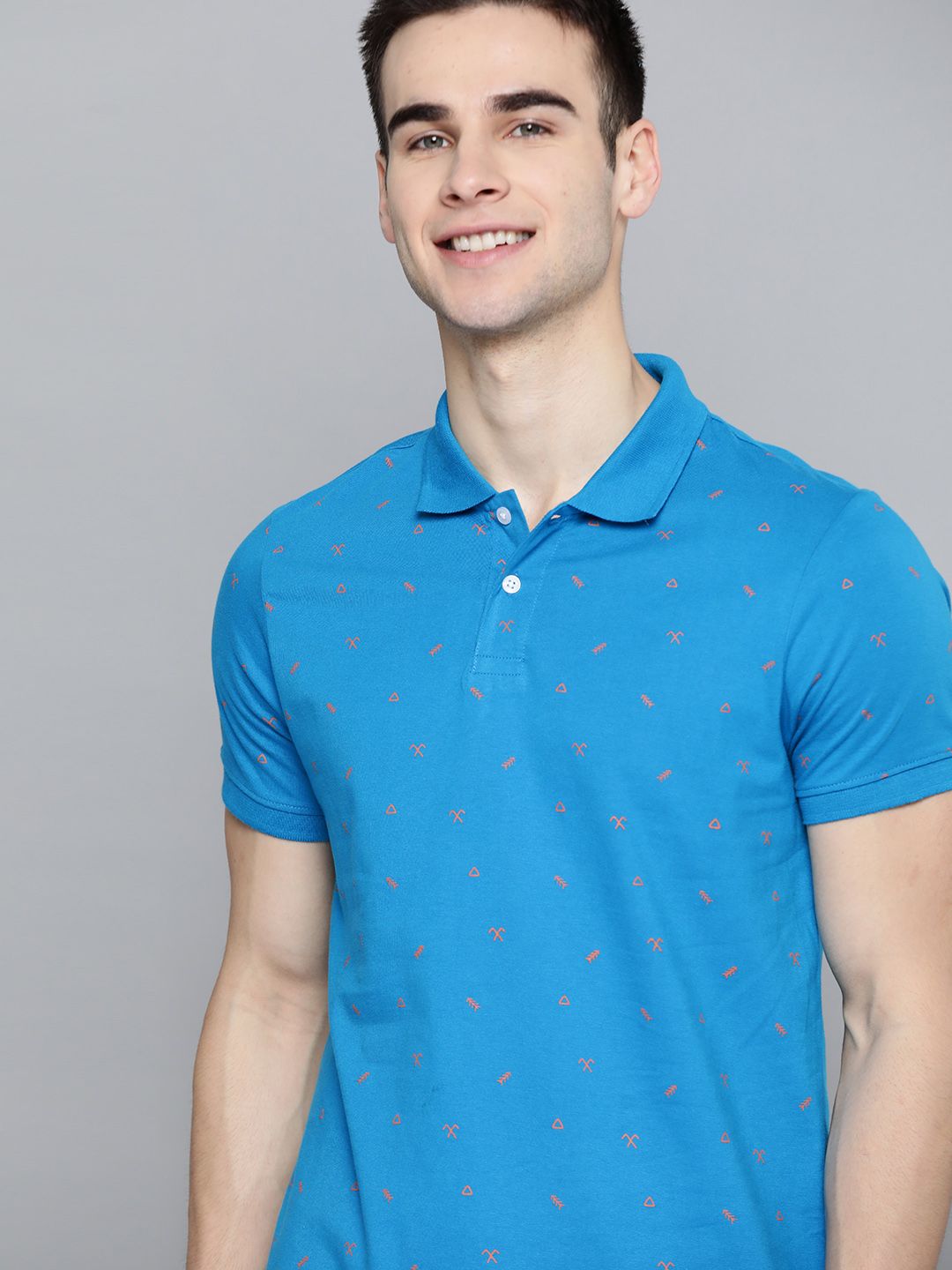 Mast & Harbour Men Blue Pure Cotton Printed Polo Collar T-shirt