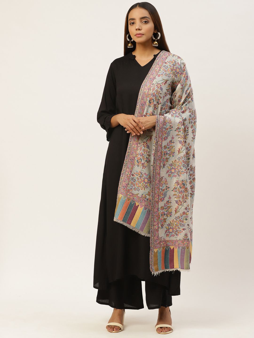 Anekaant Women Multicoloured Ethnic Motifs Woven Design Woolen Stole Price in India