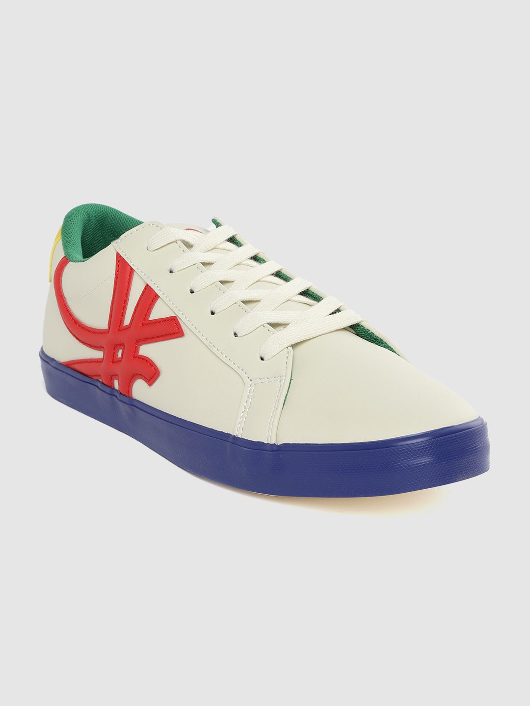 United Colors of Benetton Men Off-White & Red Brand Logo Applique Sneakers