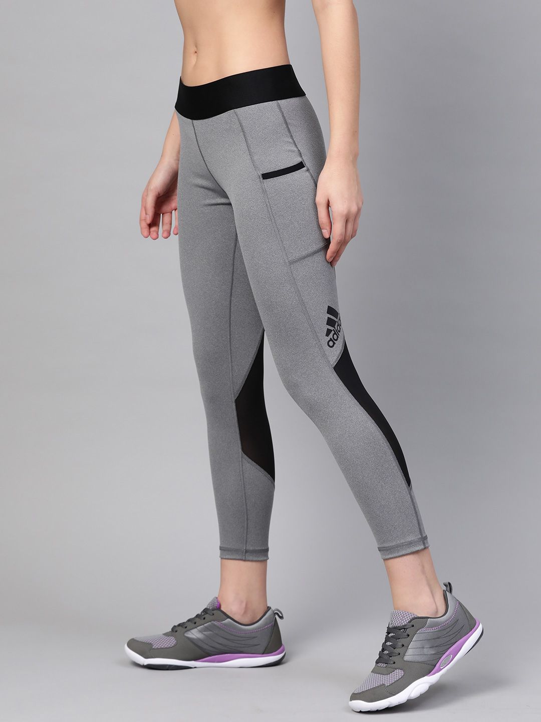 ADIDAS Women Grey Solid Alphaskin 7/8th Training Tights Price in India