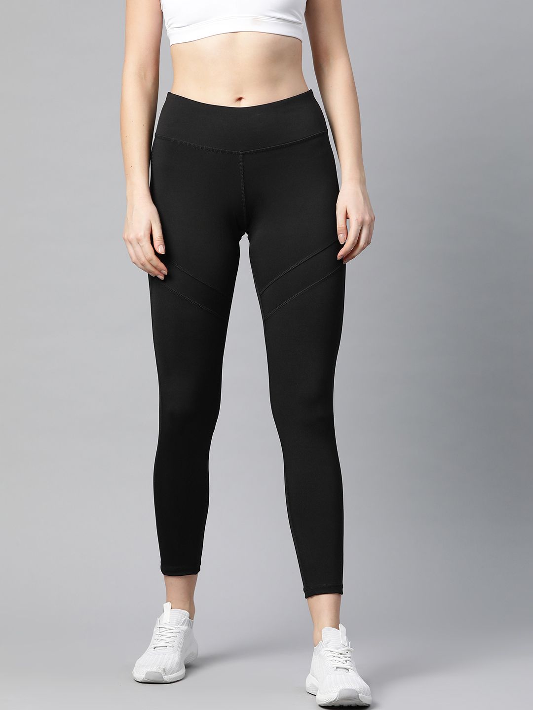 Reebok Women Black Solid WOR Mesh Cropped Training Tights Price in India