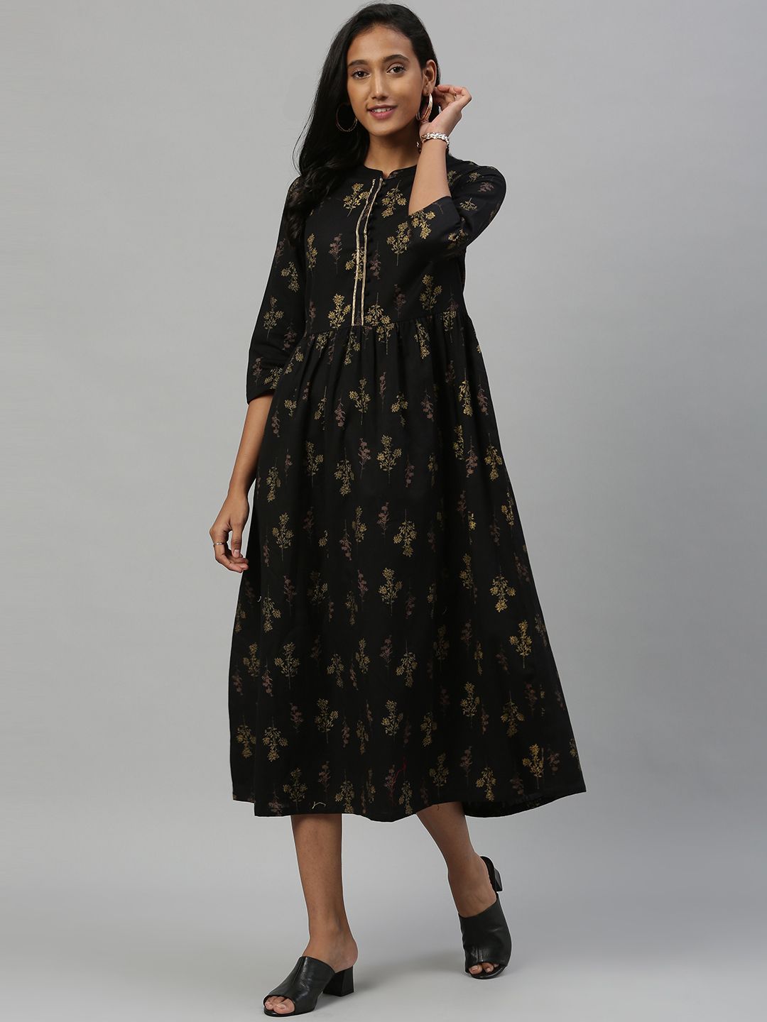 Anouk Women Black Printed Fit and Flare Dress