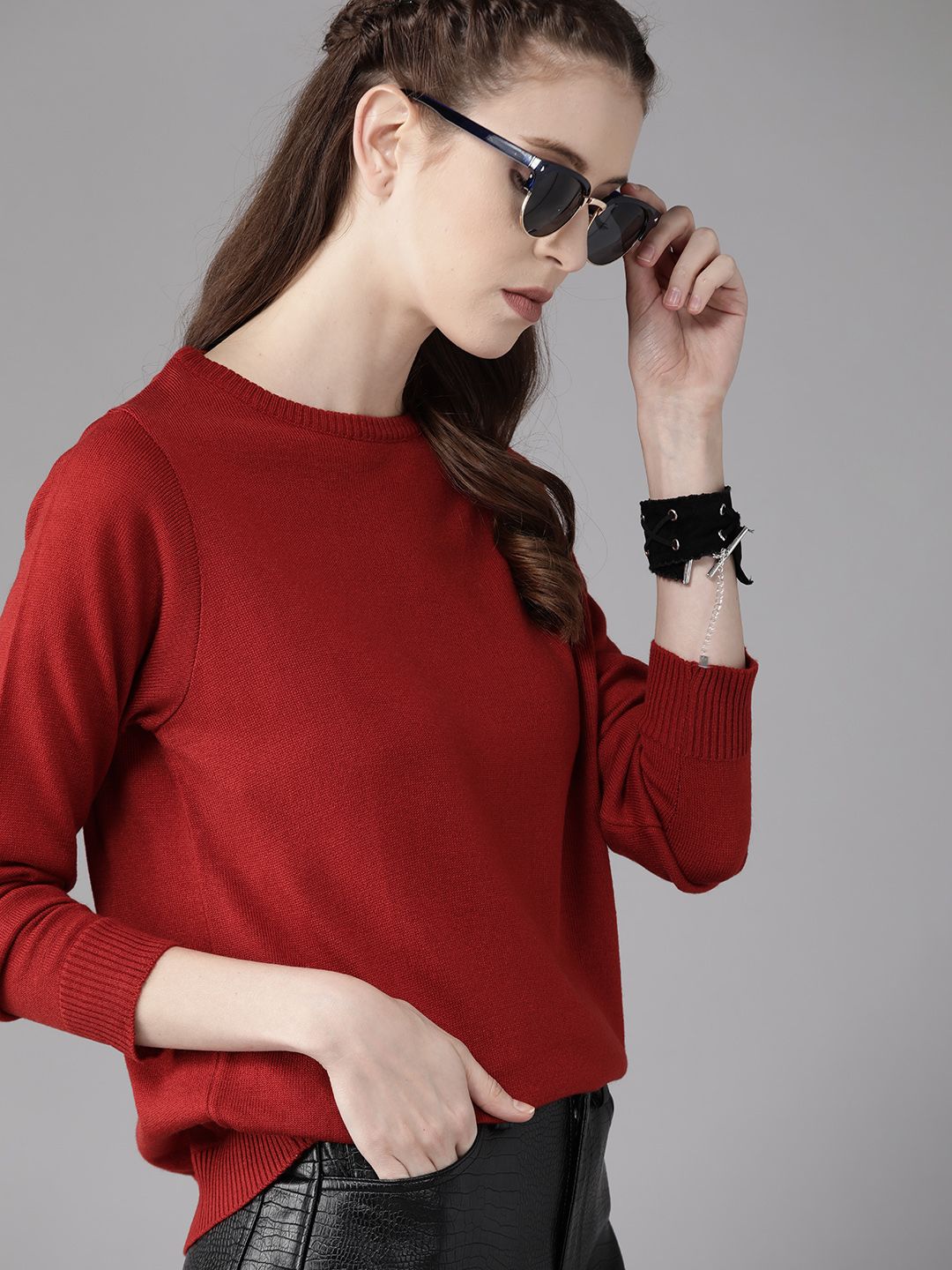 Roadster Women Maroon Solid Pullover Price in India
