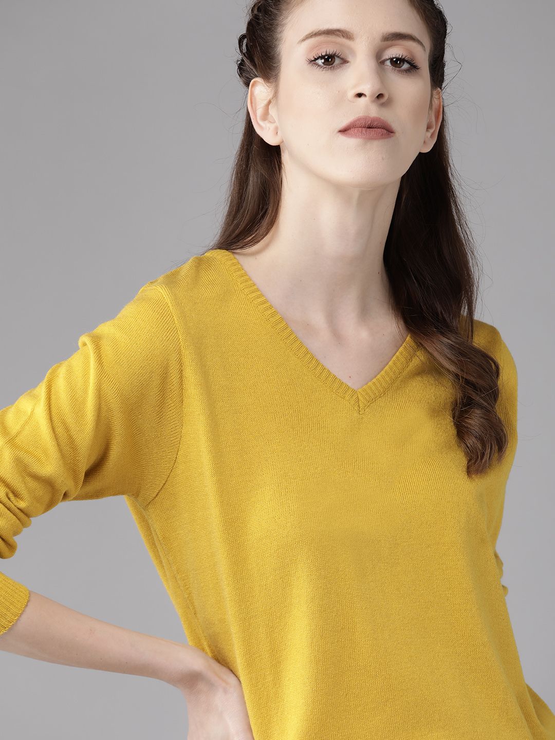 Roadster Women Mustard Yellow Solid Pullover Price in India