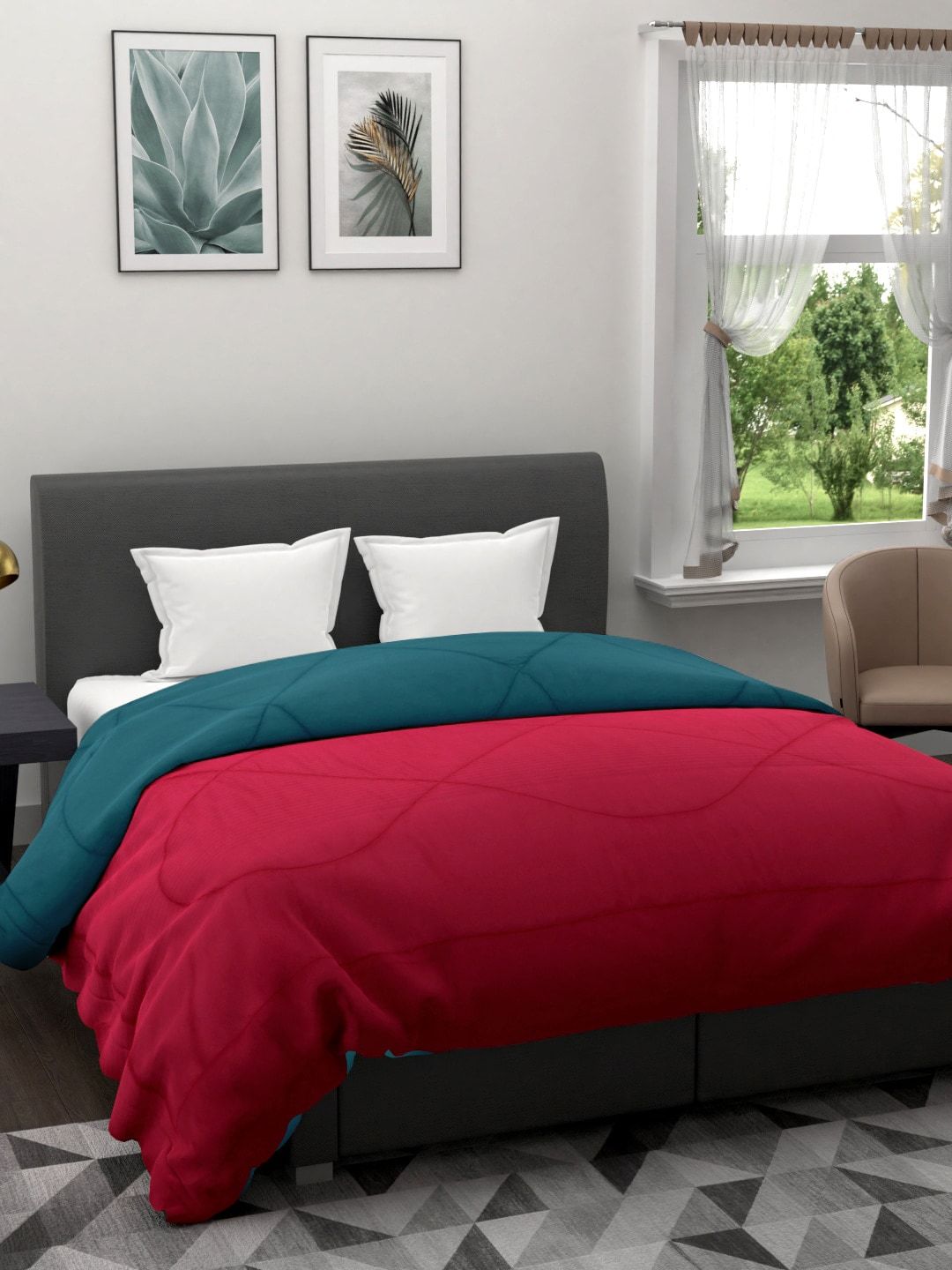 Clasiko Maroon & Teal Solid Mild Winter 233 GSM Reversible Double Bed Comforter Price in India