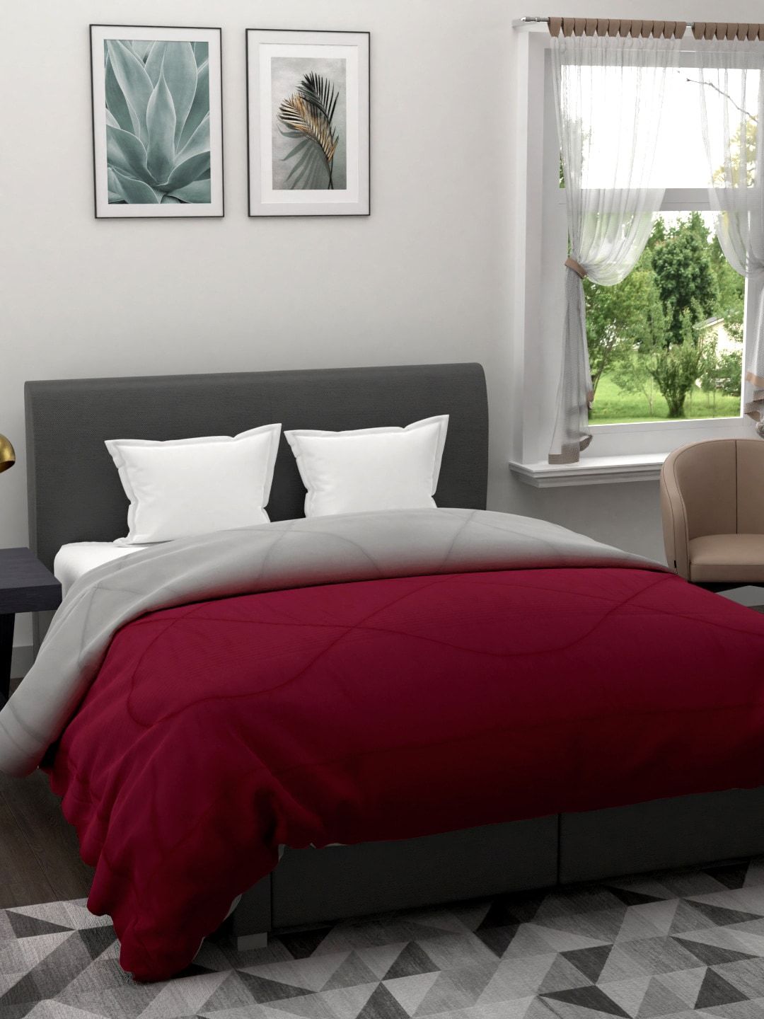 Clasiko Maroon & Grey Solid Mild Winter 233 GSM Double Bed Comforter Price in India