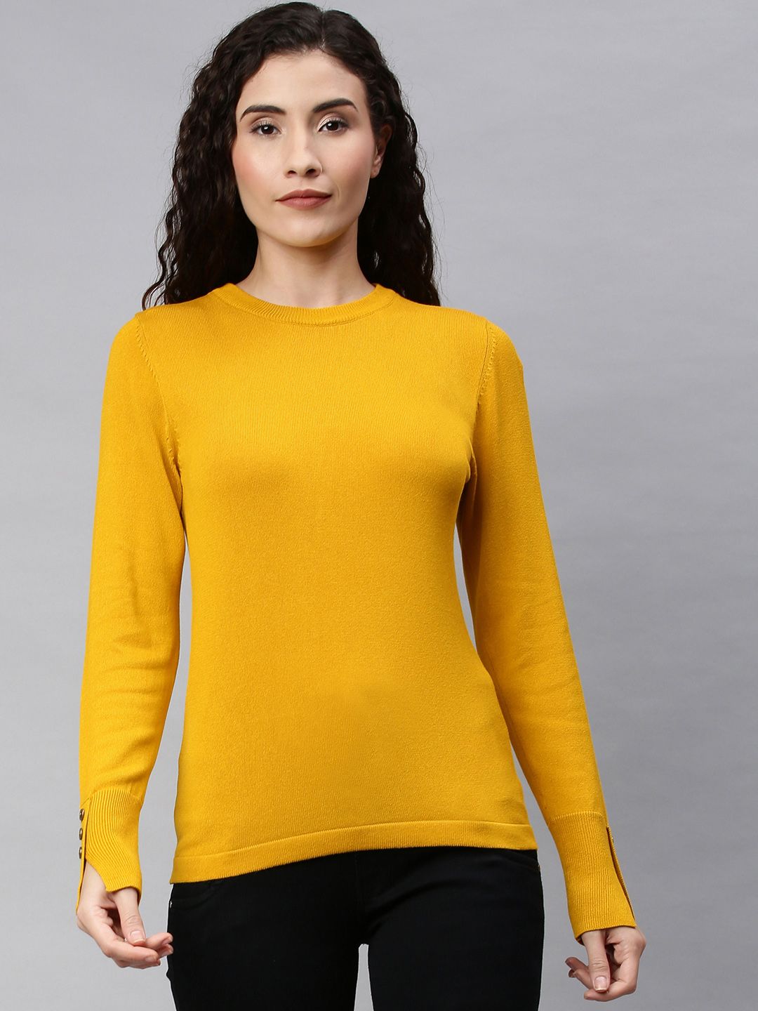 ONLY Women Yellow Solid Pullover Sweater Price in India