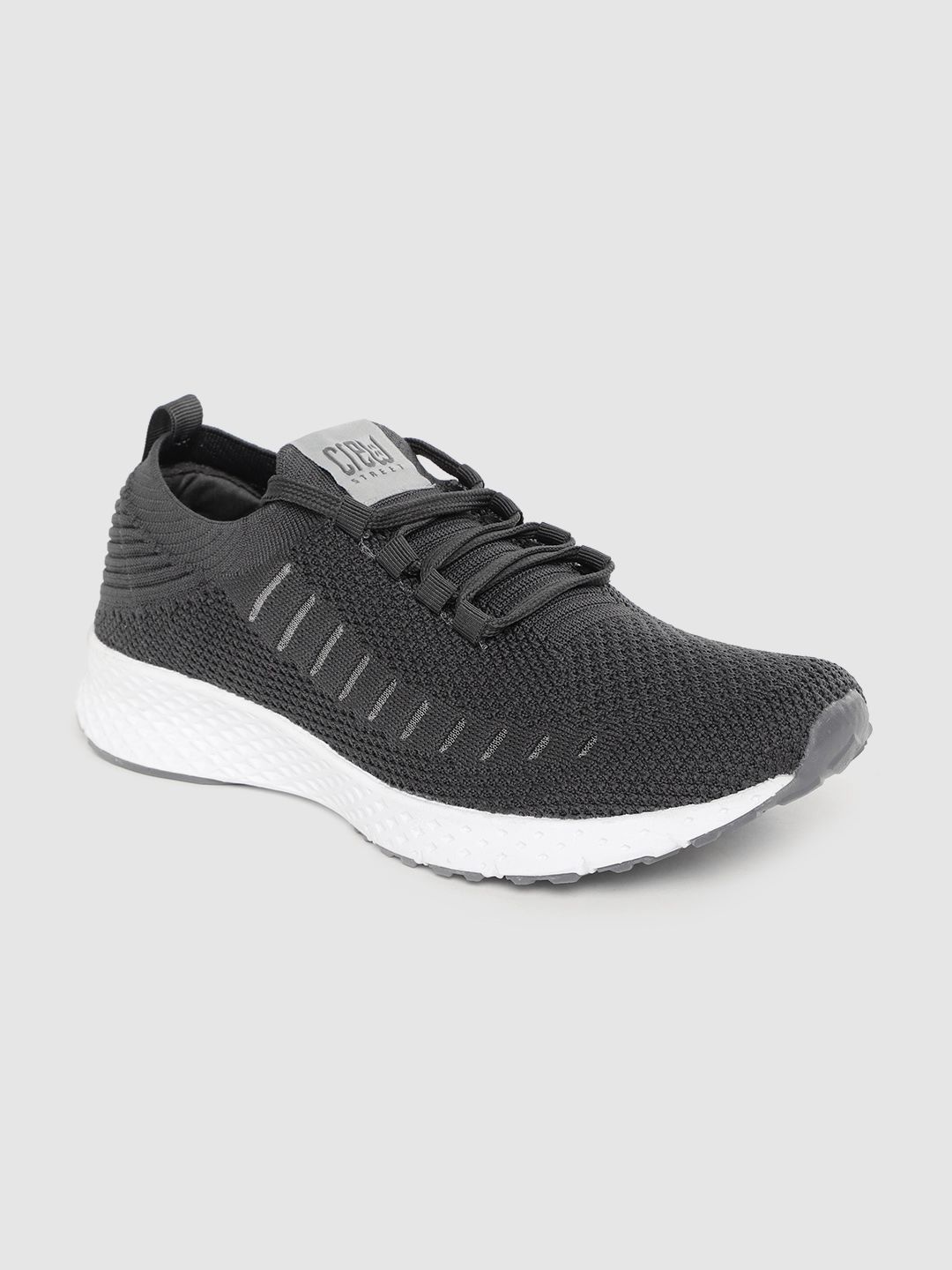 Crew STREET Men Charcoal Grey Woven Design Running Shoes