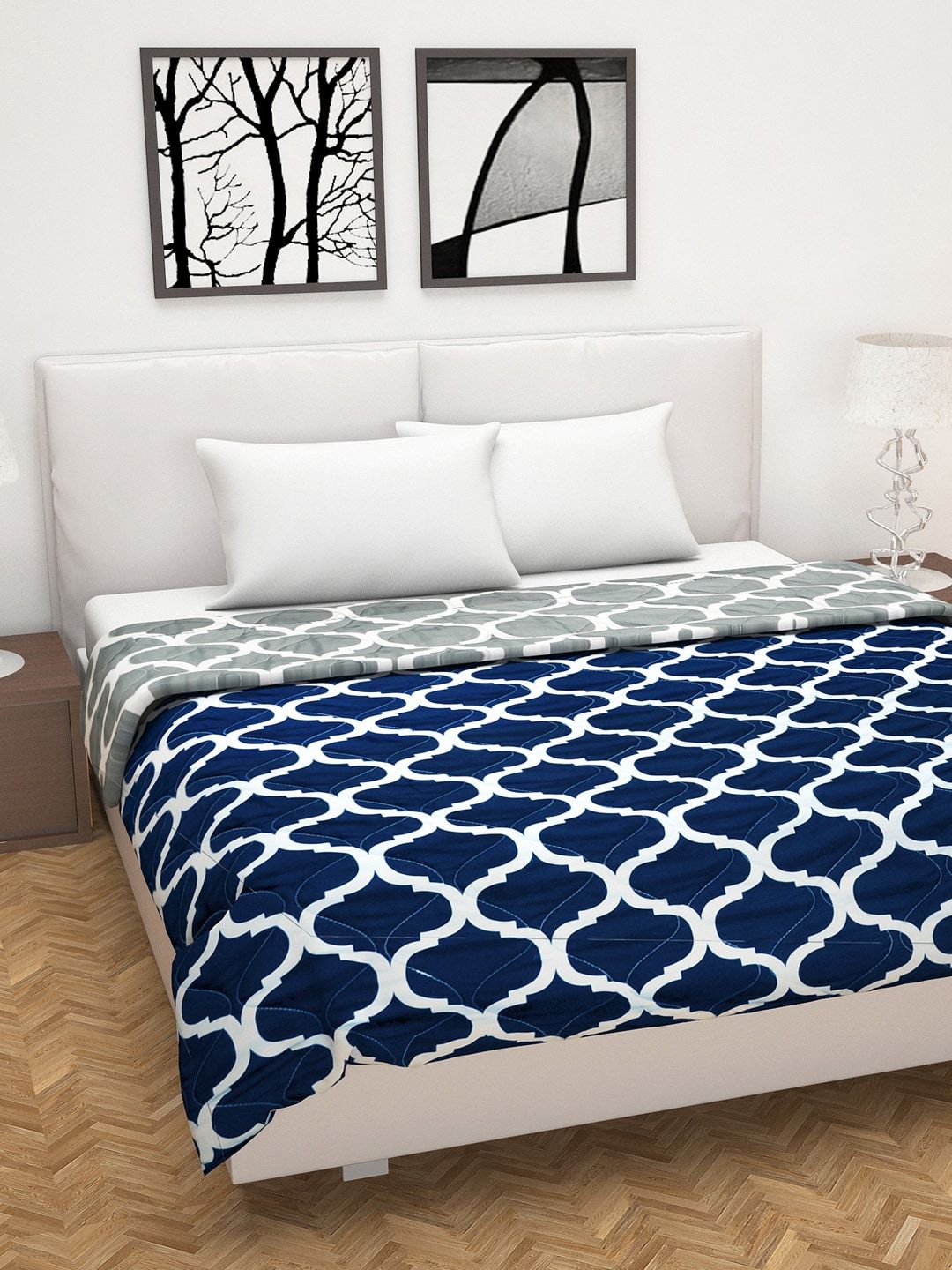 Divine Casa Navy Blue & Grey Abstract Mild Winter 110 GSM Double Bed Comforter Price in India