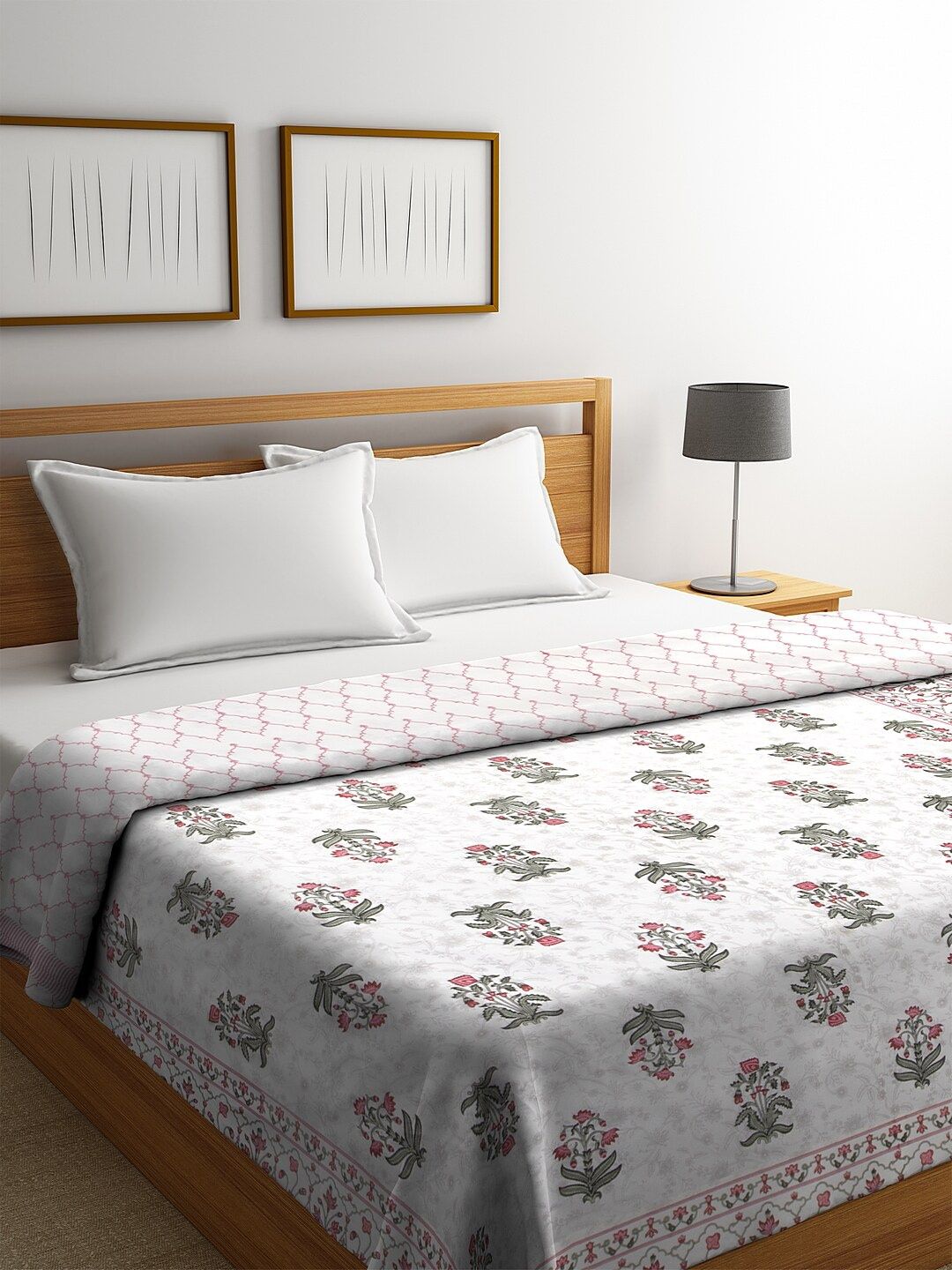 Rajasthan Decor White & Pink Floral AC Room 120 GSM Double Bed Dohar Price in India