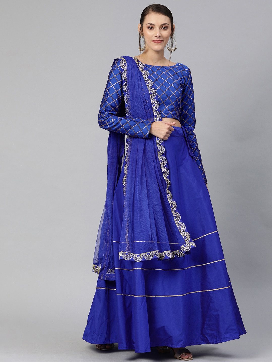 Mitera Blue Embroidered Semi-Stitched Lehenga & Unstitched Blouse with Dupatta Price in India