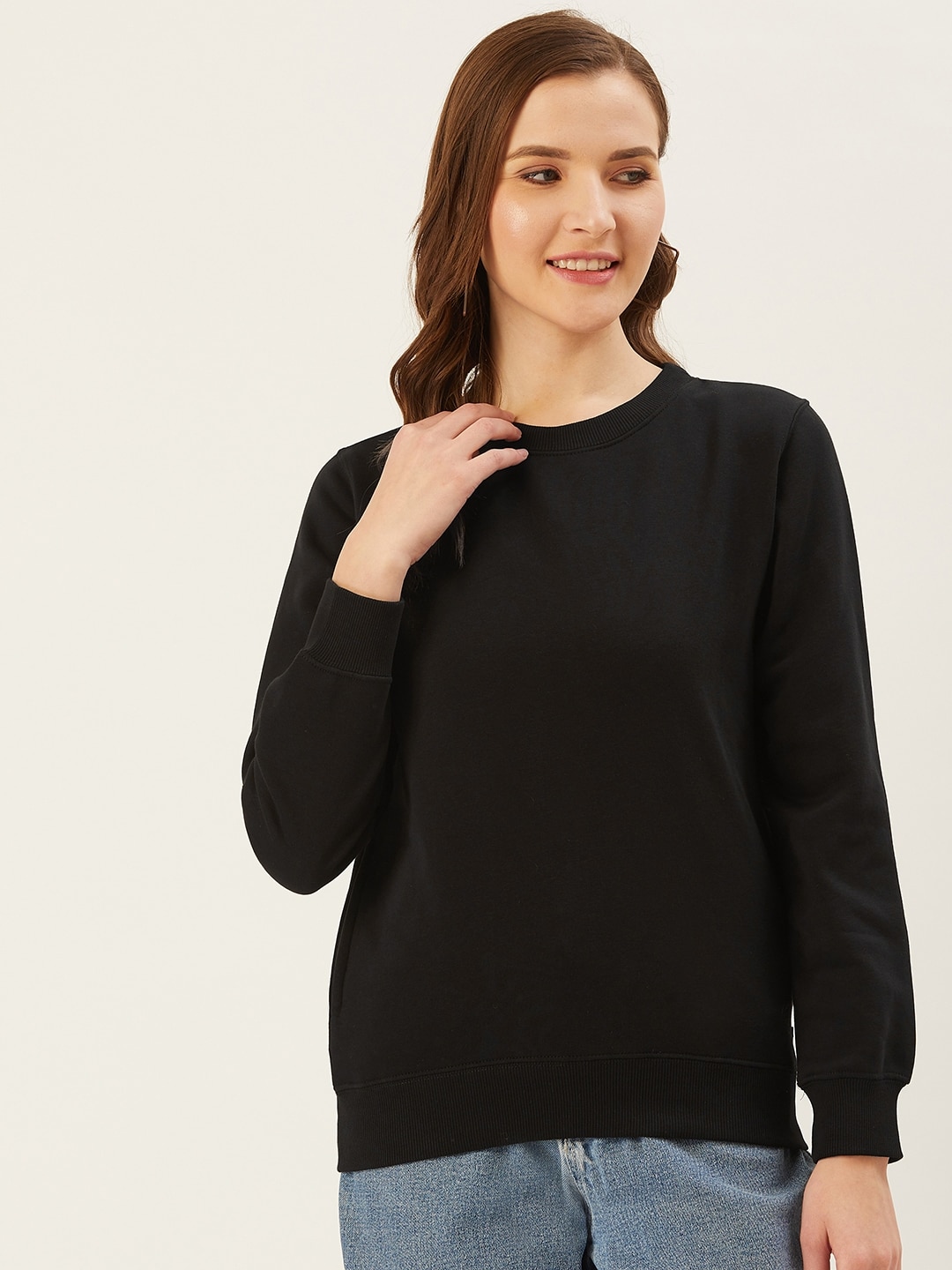 Madame Women Black Solid Sweatshirt Price in India