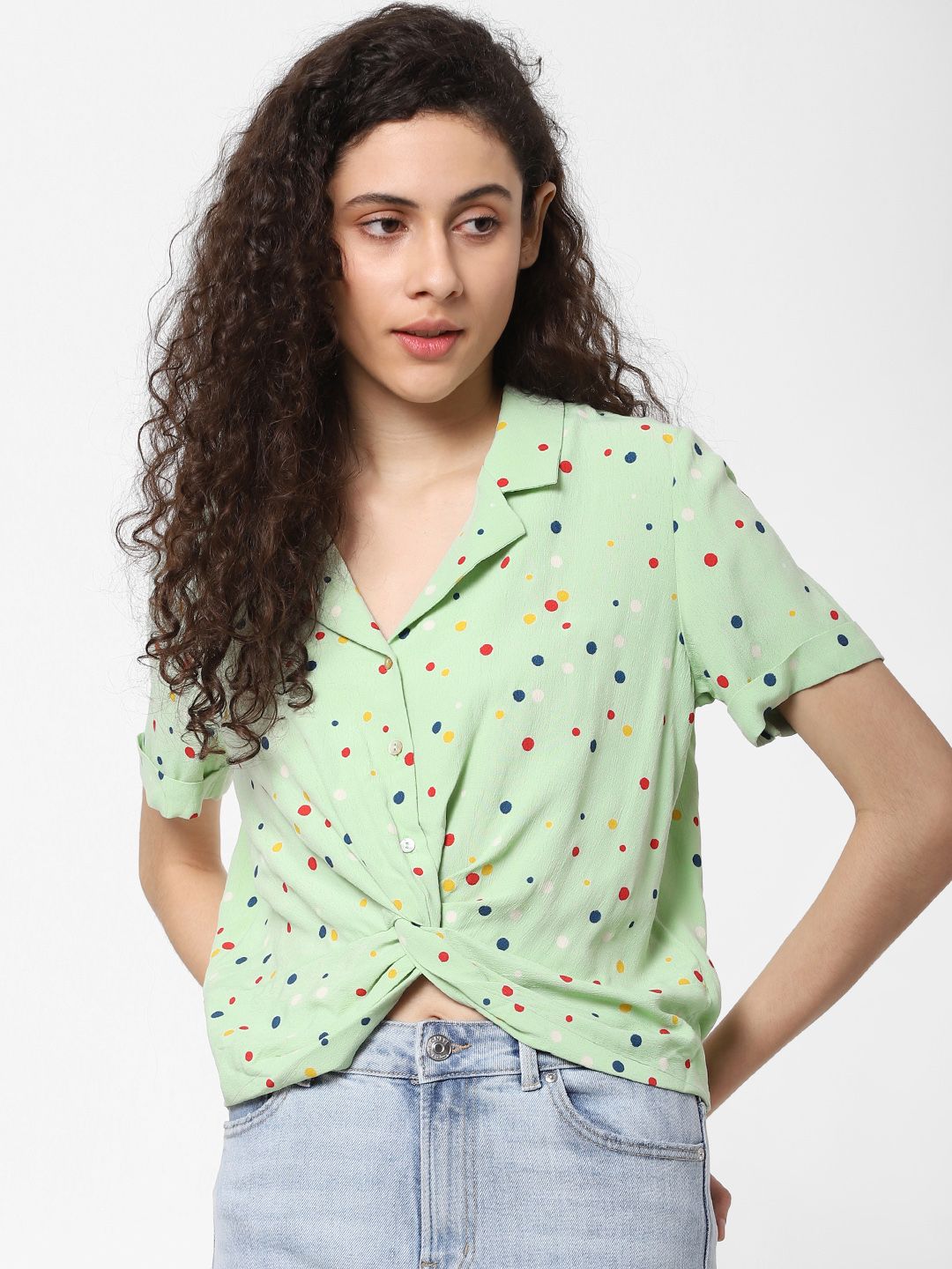 ONLY Women Green & Multicoloured Regular Fit Printed Casual Shirt