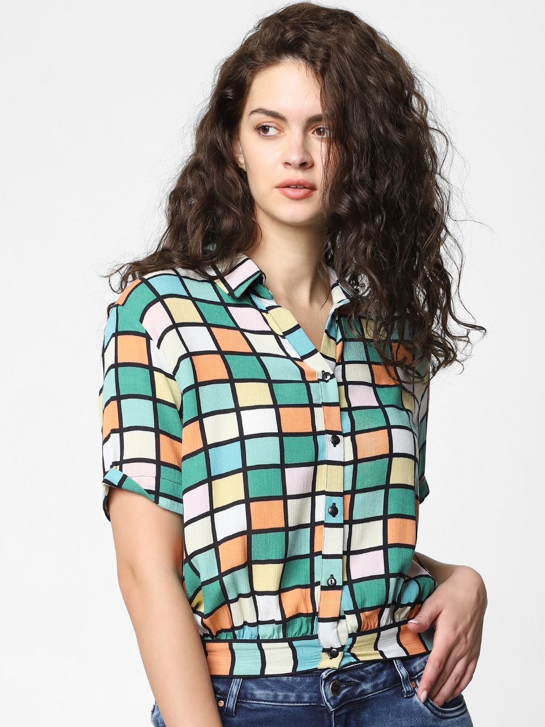 ONLY Women White & Multicoloured Regular Fit Checked Casual Shirt