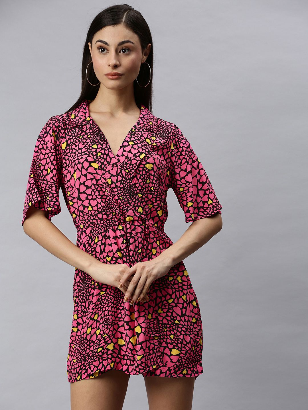ONLY Women Pink & Black Printed Playsuit Price in India