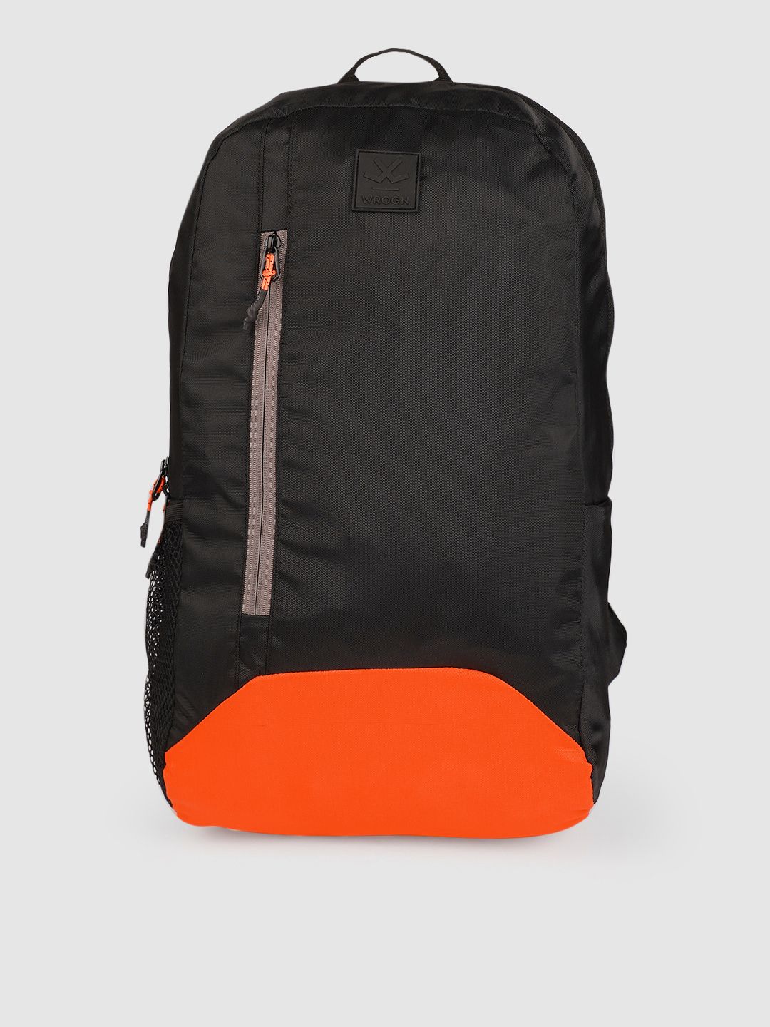 WROGN Unisex Black & Orange Colourblocked Pyramid Backpack Price in India