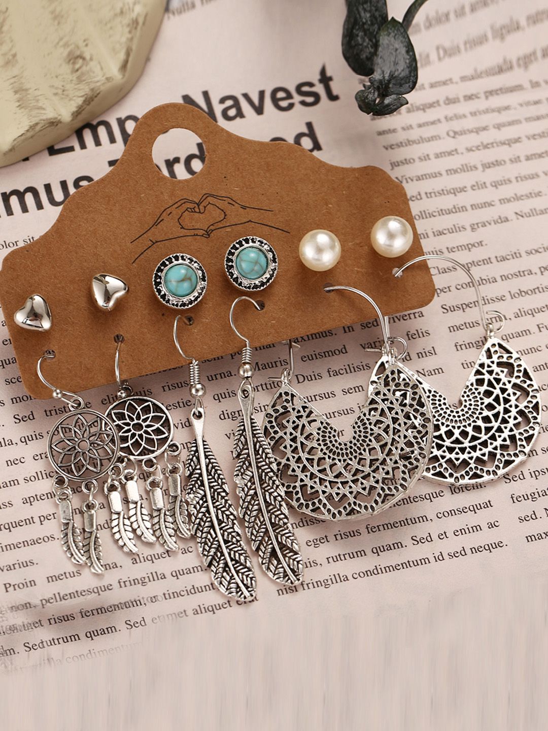 Jewels Galaxy Women Set of 6 Oxidized Silver Plated Earrings Price in India