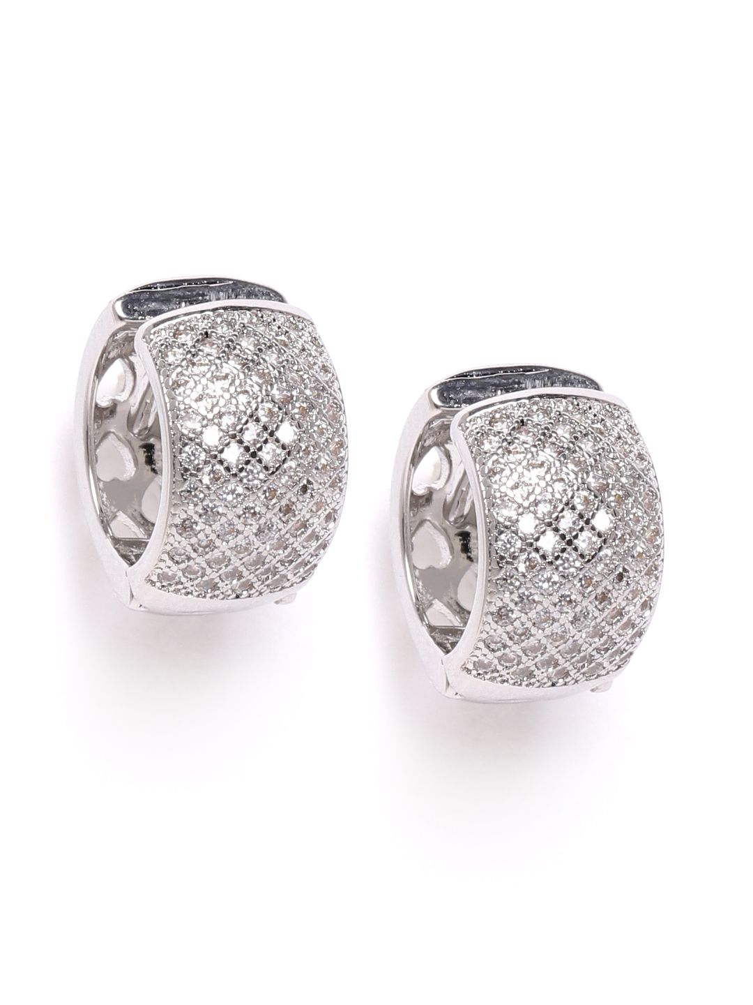 Jewels Galaxy Silver-Plated Stone-Studded Contemporary Hoop Earrings Price in India
