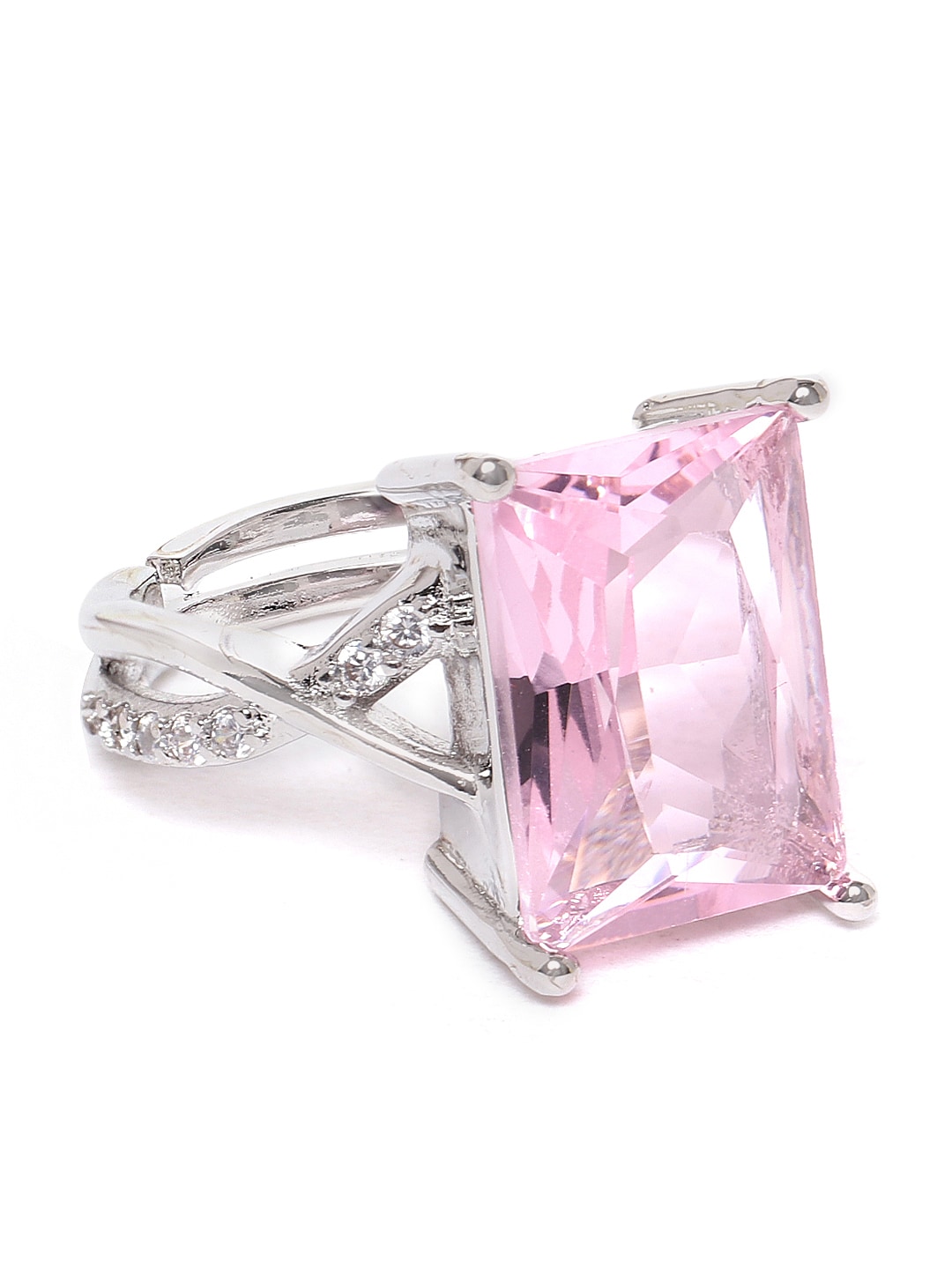 Jewels Galaxy Women Pink Silver-Plated Stone-Studded Handcrafted Adjustable Finger Ring Price in India