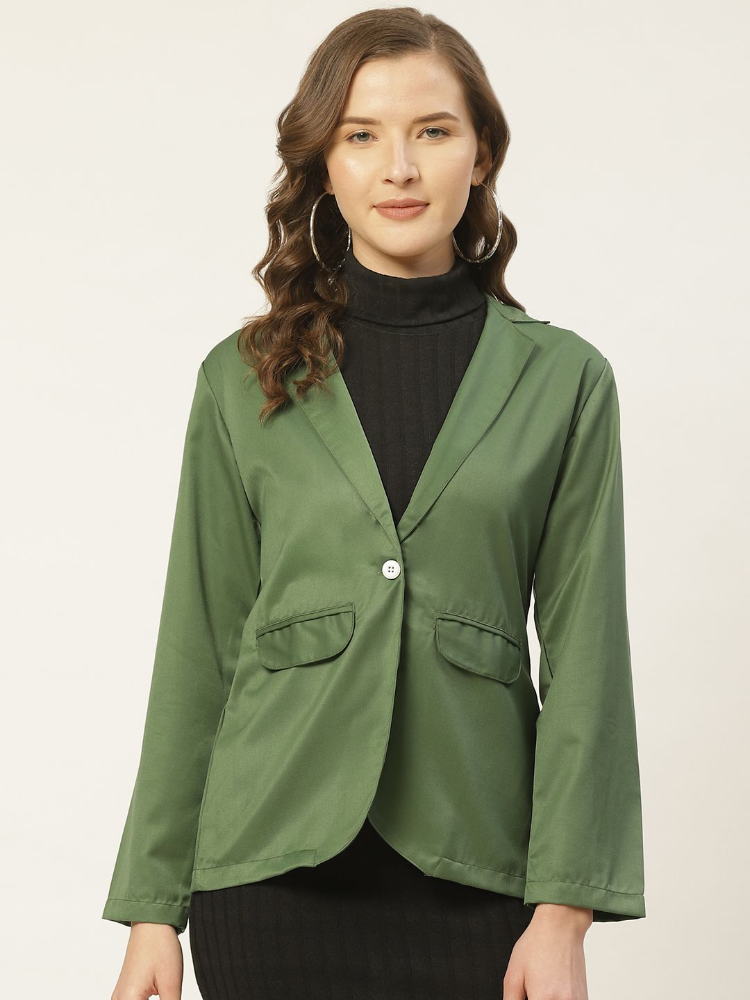 JAINISH Women Green Solid Regular Fit Single-Breasted Smart Casual Blazer Price in India