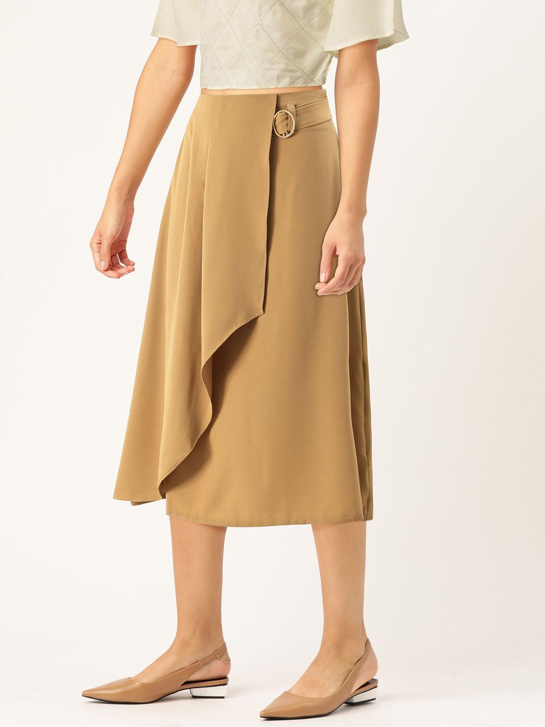 AND Women Beige Solid Wrap Skirt