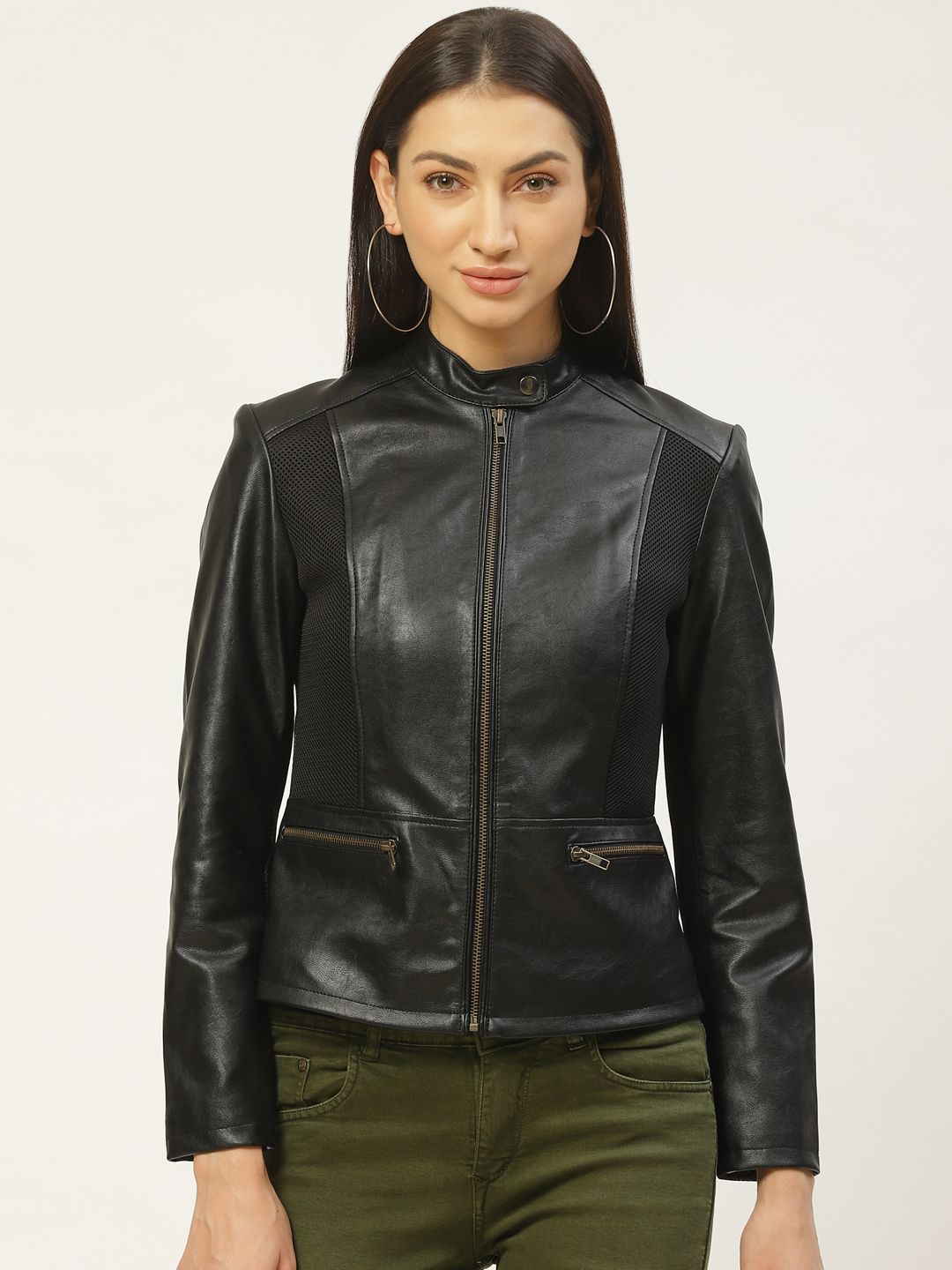 Leather Retail Women Black Solid Lightweight Biker Jacket Price in India