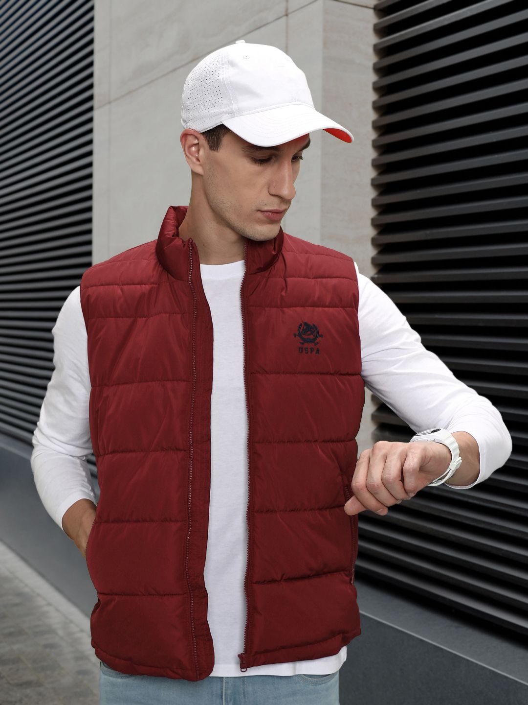 U.S. Polo Assn. Men Maroon Solid Padded Jacket