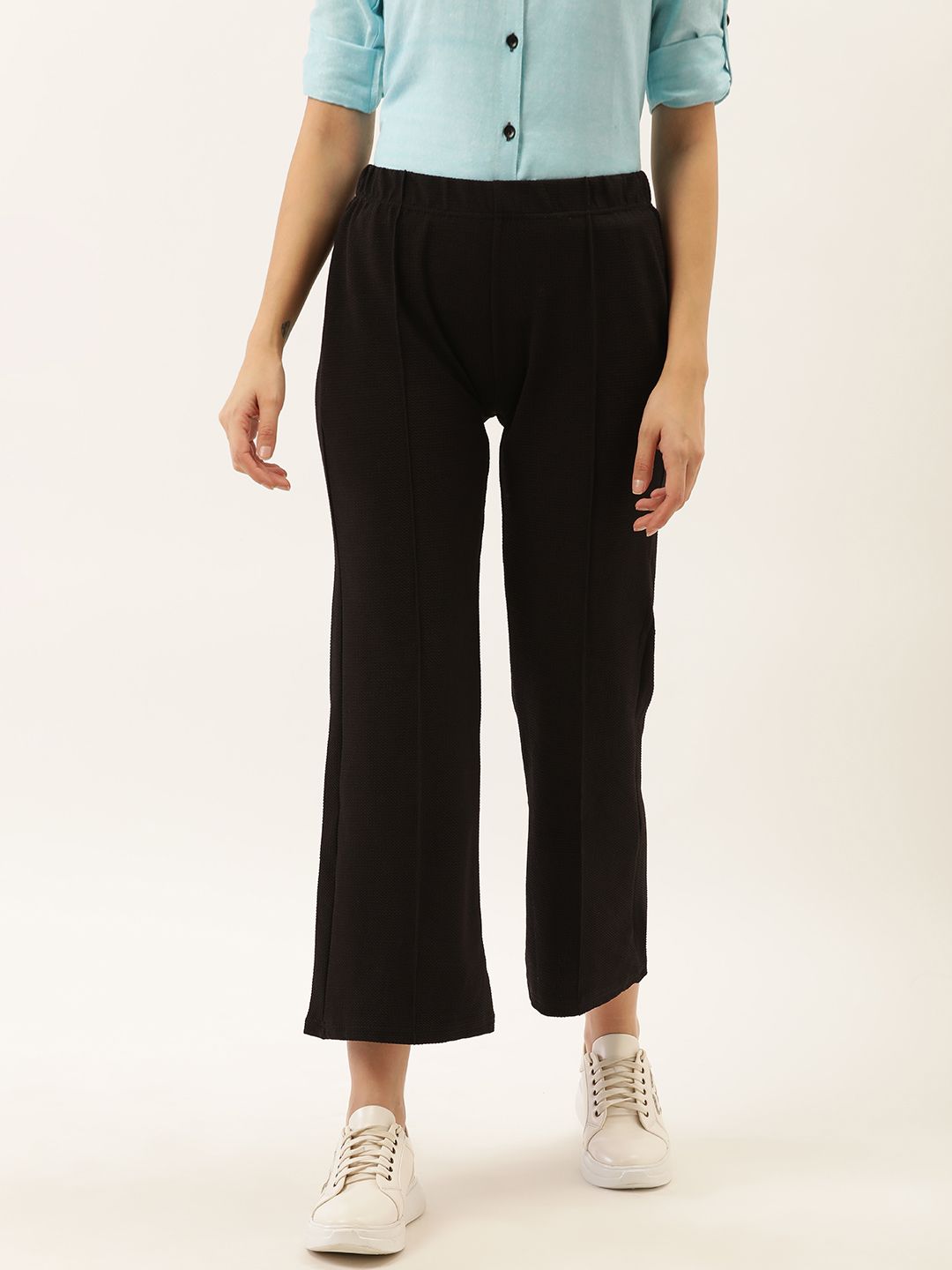 Darzi Women Black Regular Fit Solid Parallel Trousers Price in India