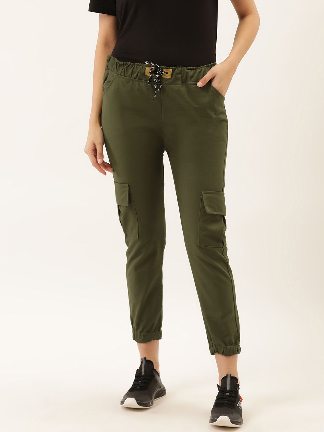 Darzi Women Olive Green Regular Fit Solid Cropped Cargos Price in India