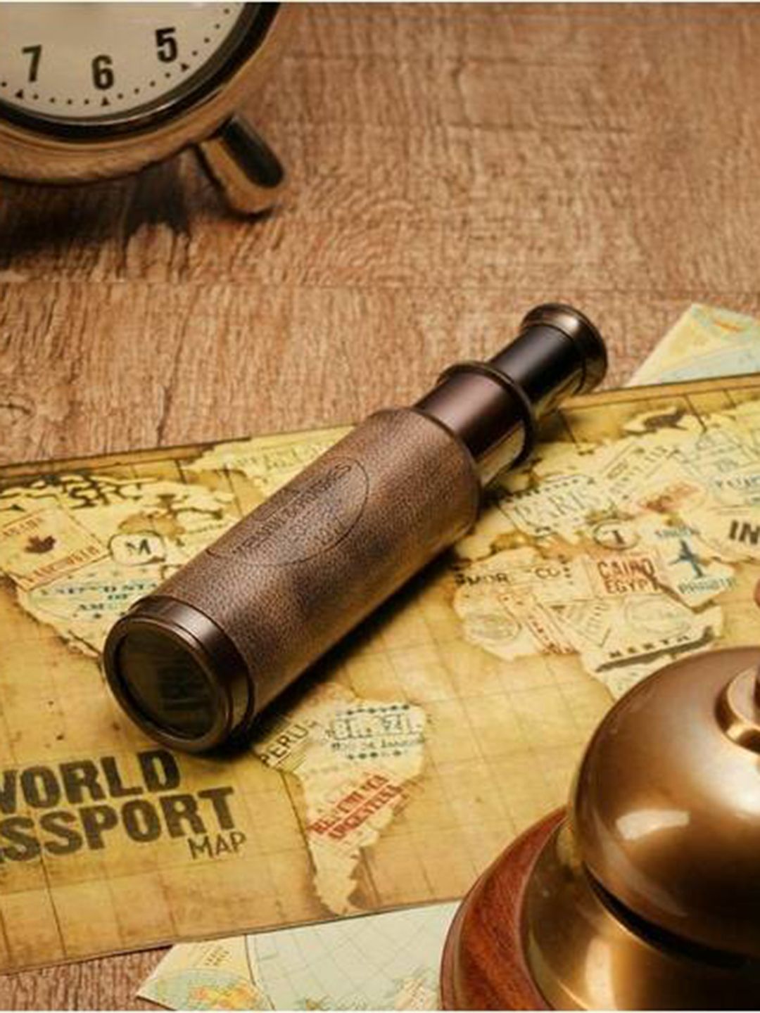 EXIM DECOR Grey & Bronze-Toned Handcrafted Leather Wrapped Antique Telescope Price in India