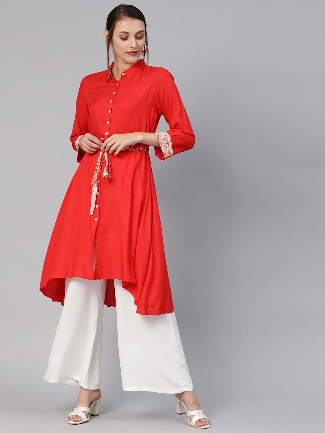 Global Desi Women Red Solid A-Line Kurta Price in India