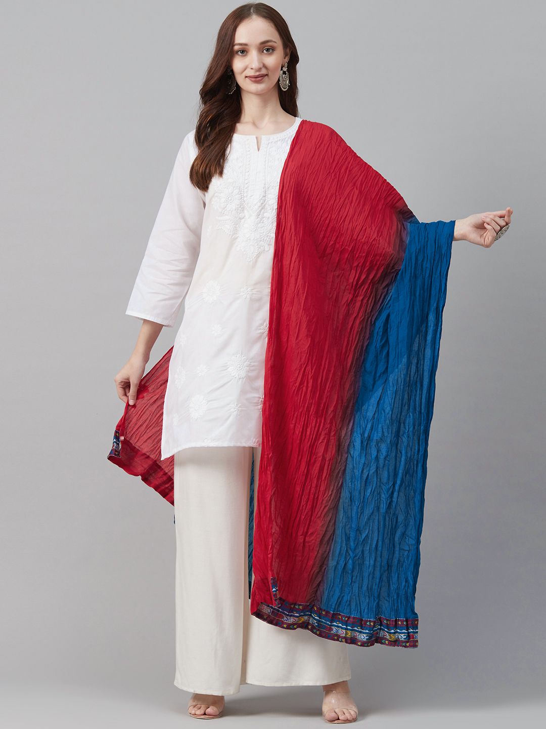Biba Maroon & Blue Dyed Crinkled Cotton Dupatta Price in India