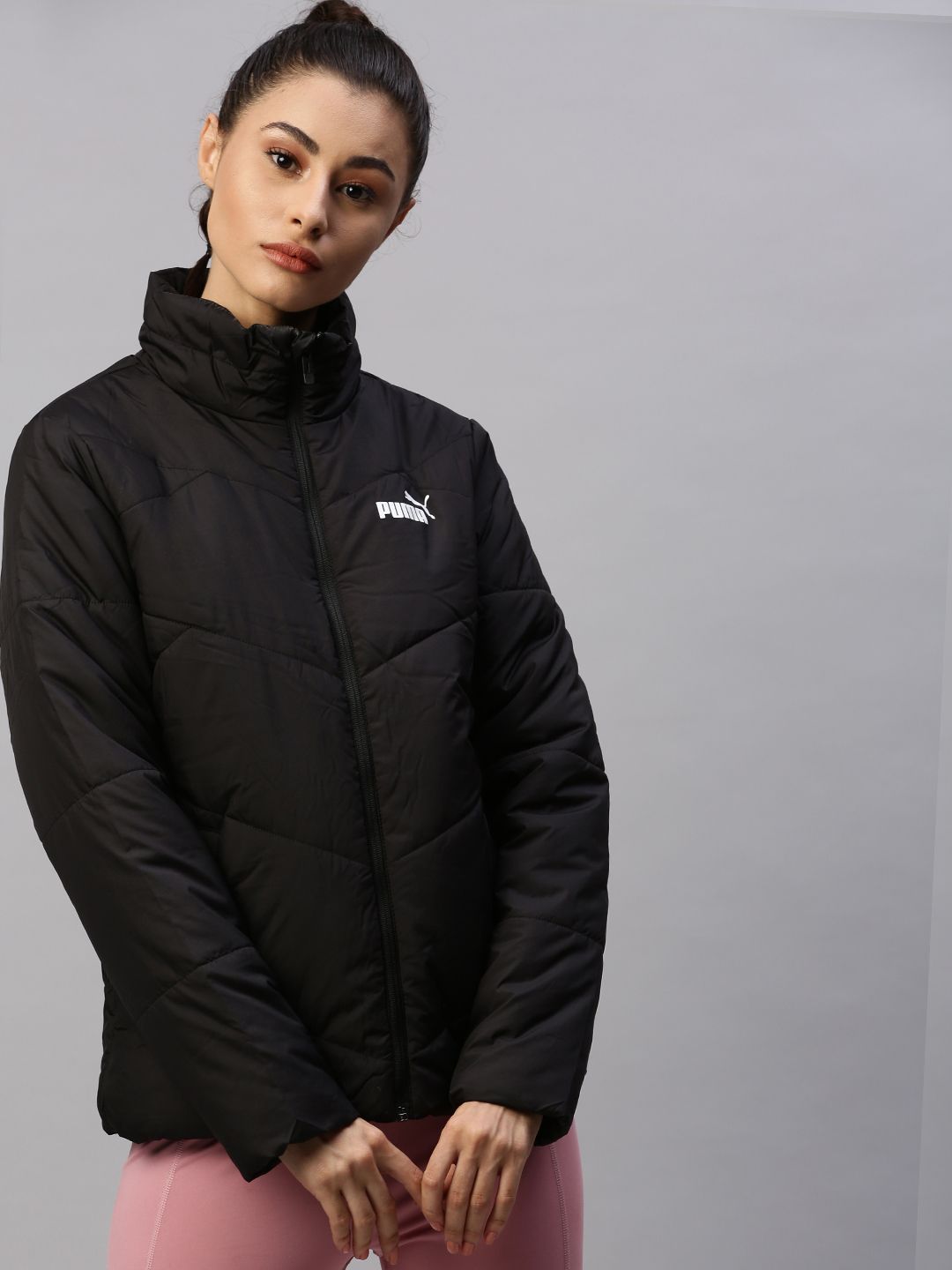 Puma Women Black Solid Padded Jacket Price in India