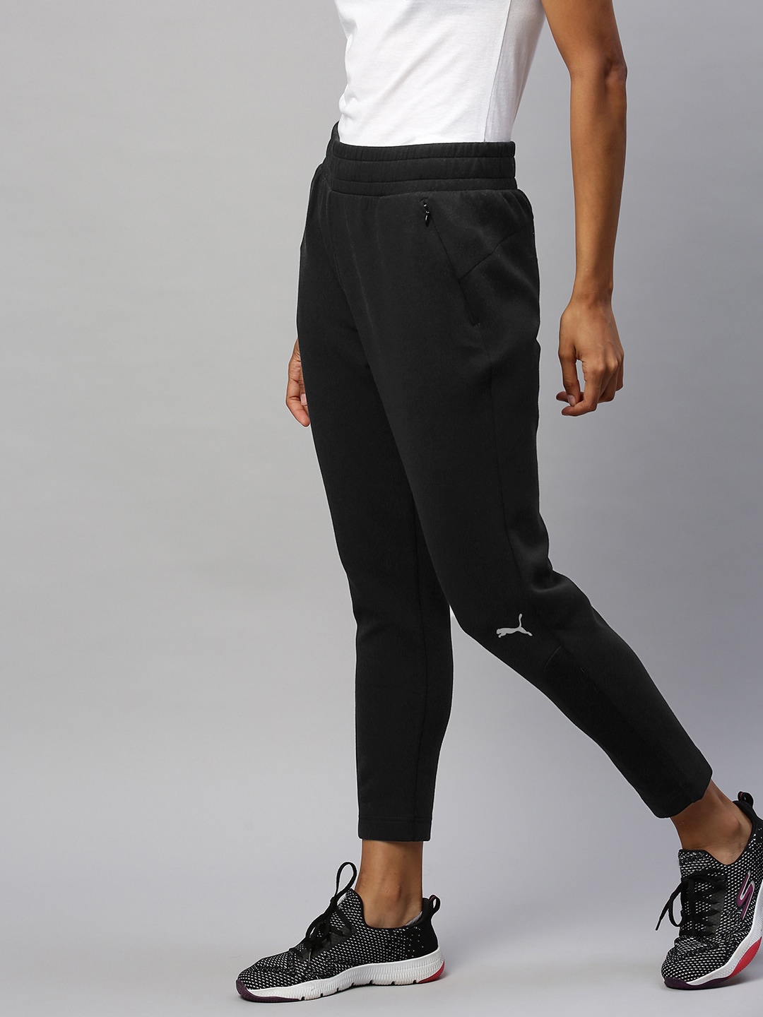 Puma Women Black Solid Straight Fit Evostripe Cropped Track Pants Price in India
