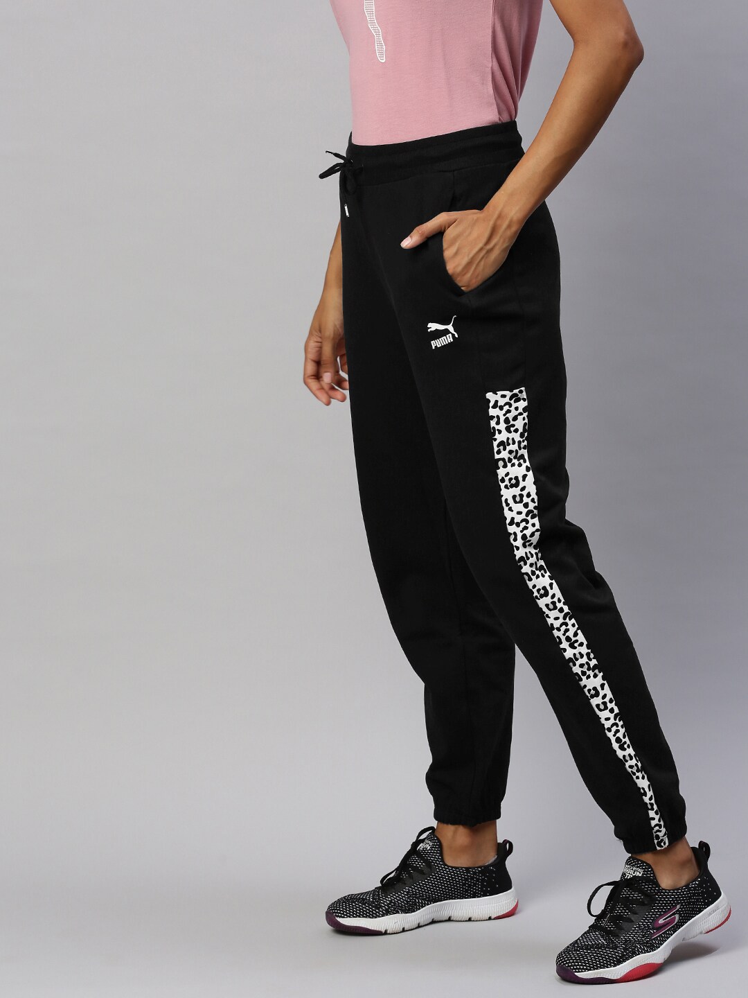 Puma Women Black Solid Straight Fit Classics AOP T7  Joggers with Side Print Detailing Price in India