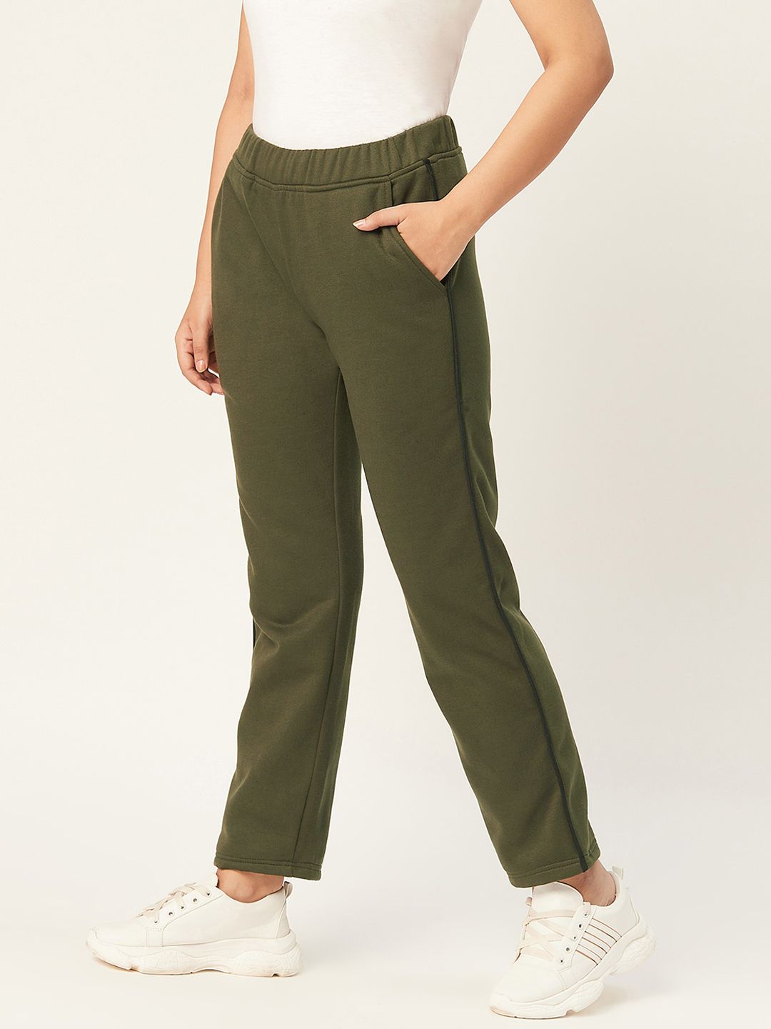 Alsace Lorraine Paris Women Olive Green Solid Track Pants Price in India