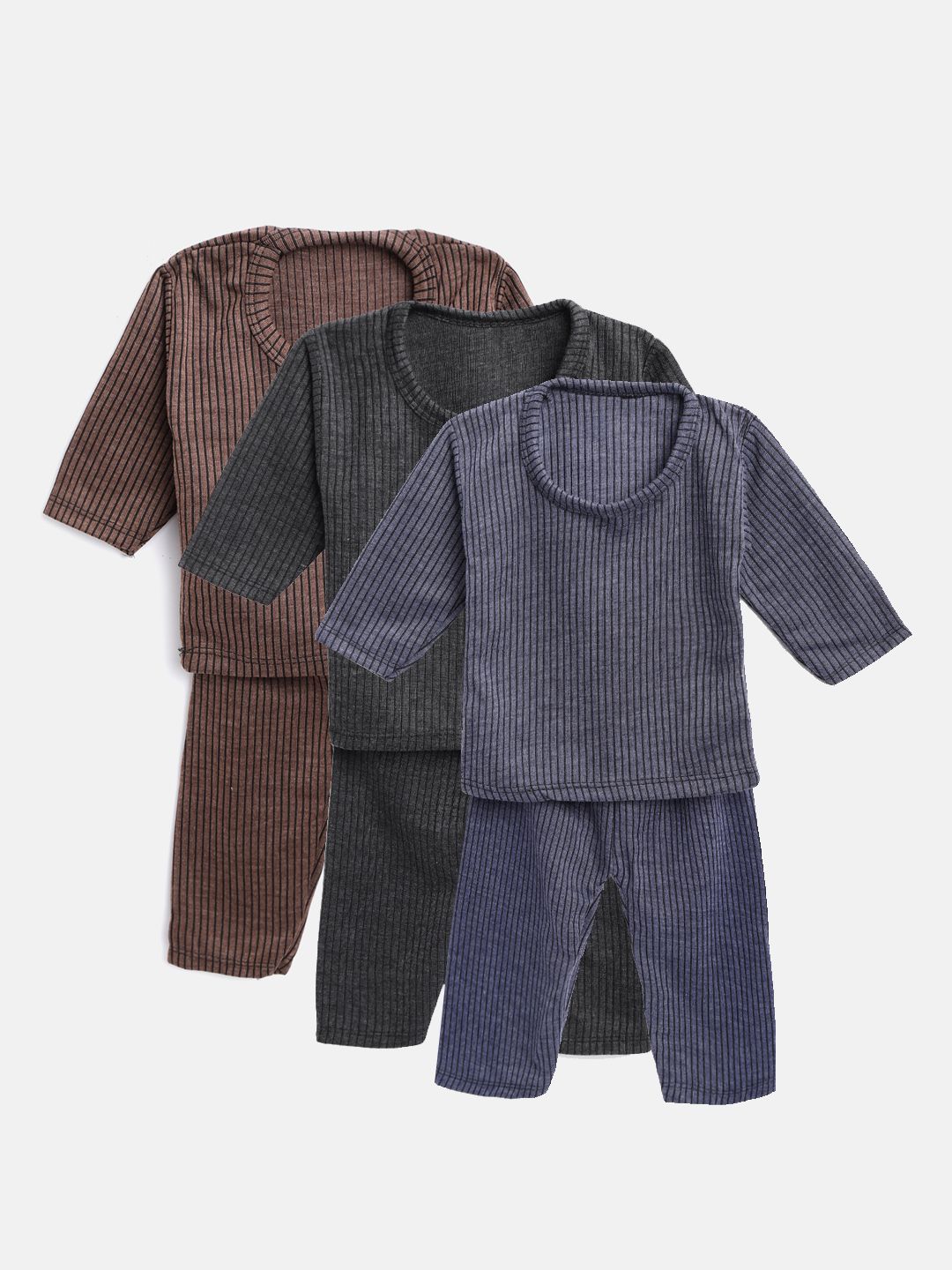 MANZON Kids Pack of 3 Self-Striped Thermal Sets
